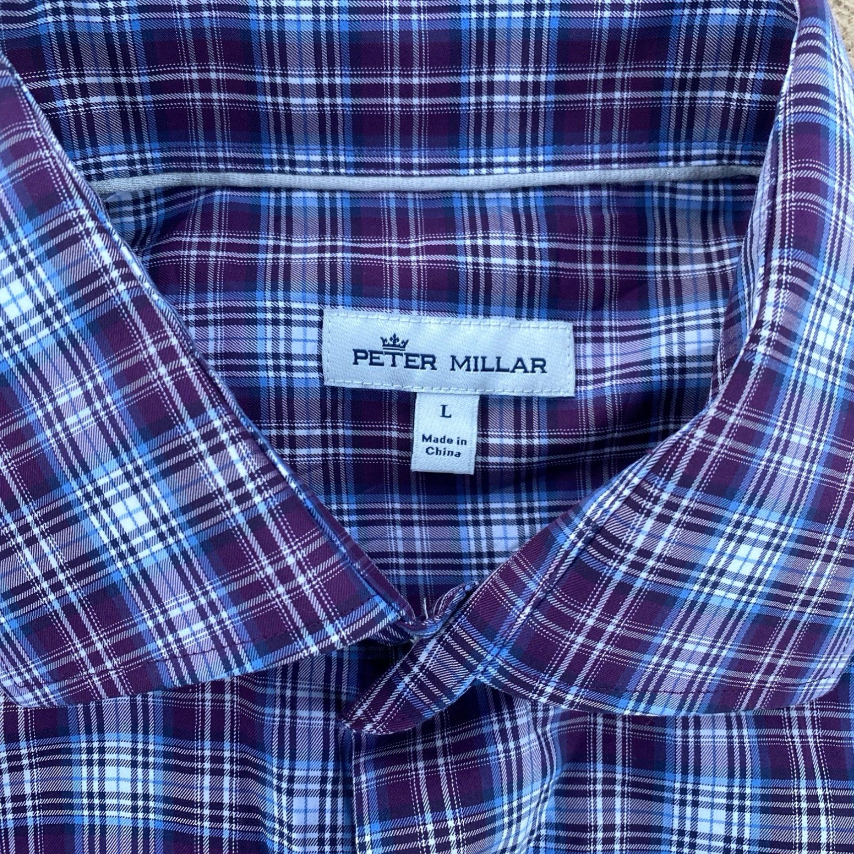 Peter Millar VINTAGE Peter Millar Dress Shirt Purple White Long Sleeve Button Up Collar Mens L (100% Cotton) Size 42R - 3 Thumbnail