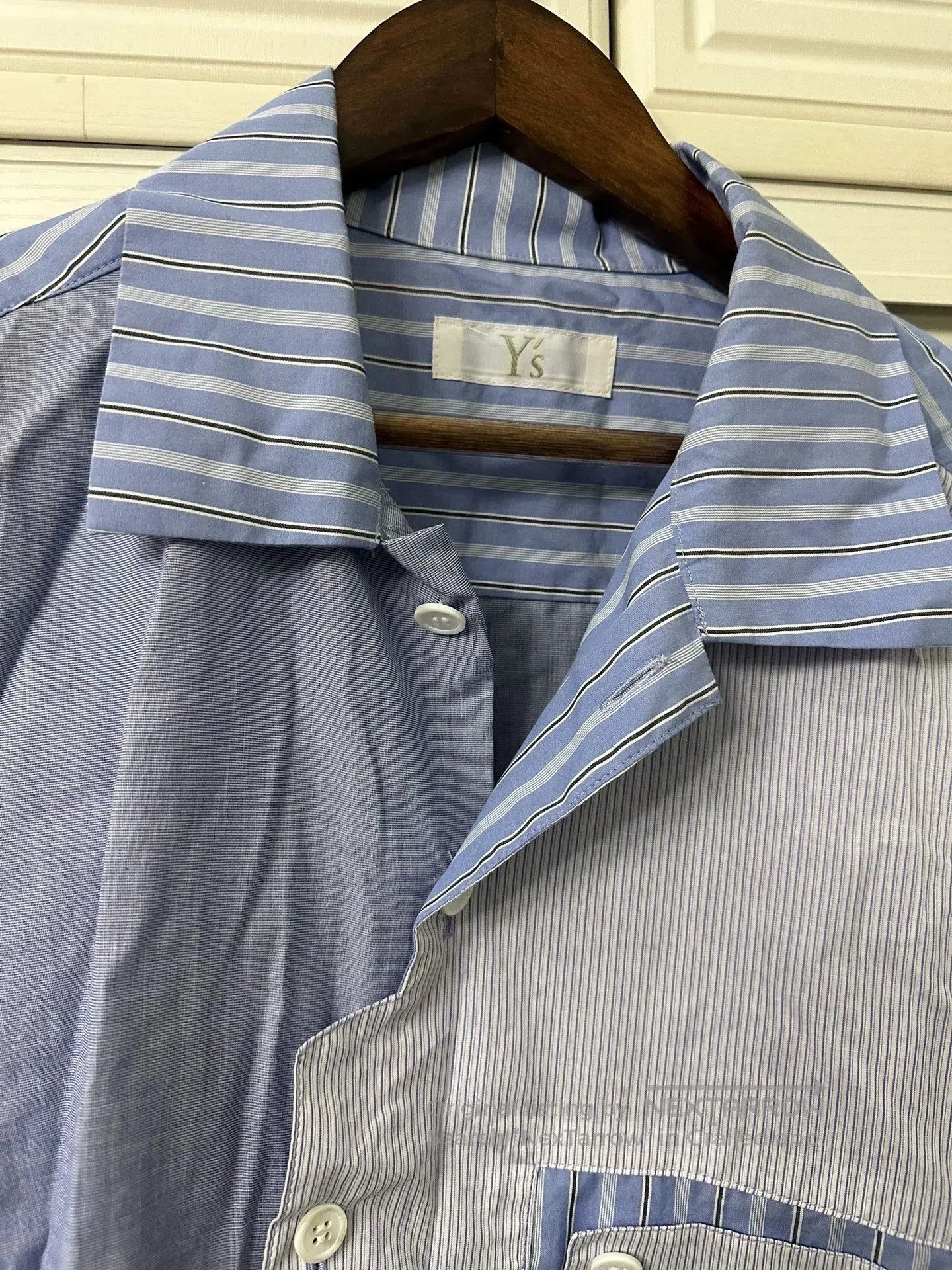 Y's Blue Striped Asymmetrical Button-Up Shirt. Size US M / EU 48-50 / 2 - 2 Thumbnail
