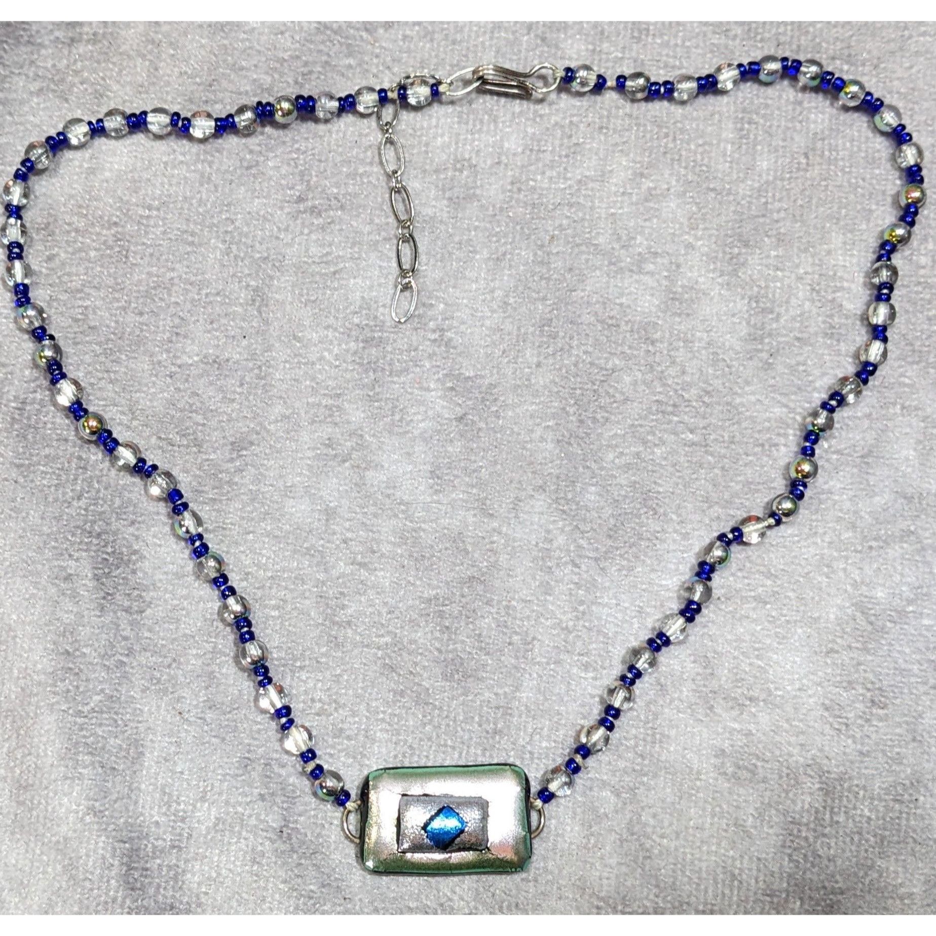 Handmade Handmade Dichroic Glass Blue And Silver Tone Necklace Size ONE SIZE - 5 Thumbnail