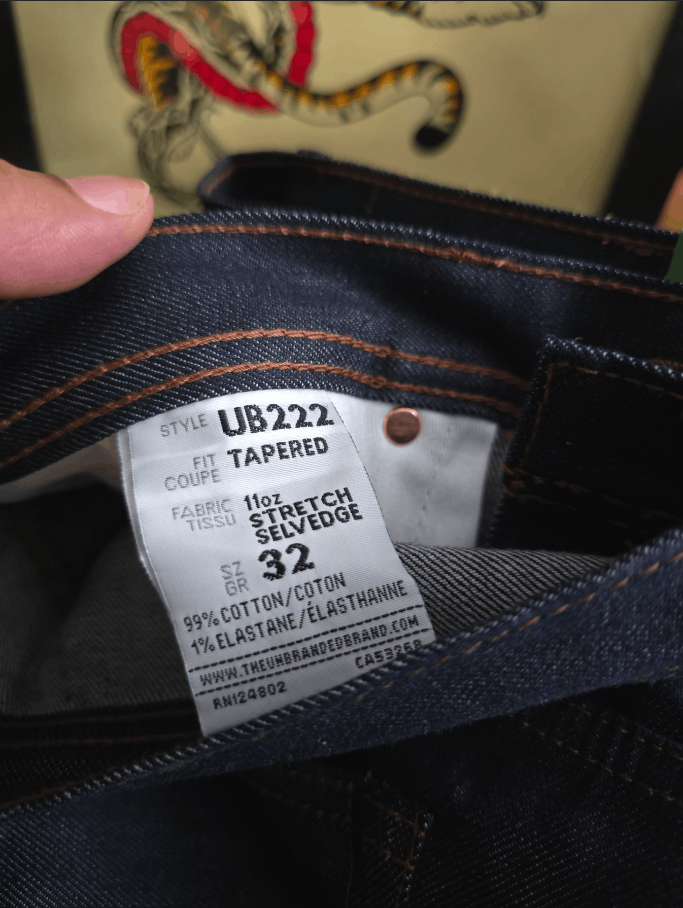 The Unbranded Brand UB222 Tapered Fit 11oz Indigo Stretch Selvedge Size US 32 / EU 48 - 4 Thumbnail