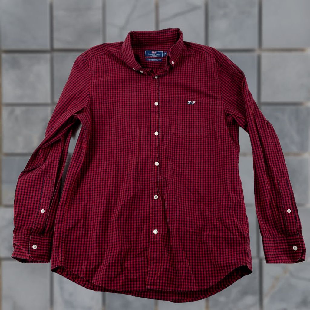Vineyard Vines Vineyard Vines Tucker Shirt Mens M Ruby Red Black Gingham Collared Button Up Shirt - Red/Black, Cotton Spandex, Long Sleeve, Regular Fit Size US M / EU 48-50 / 2 - 1 Thumbnail