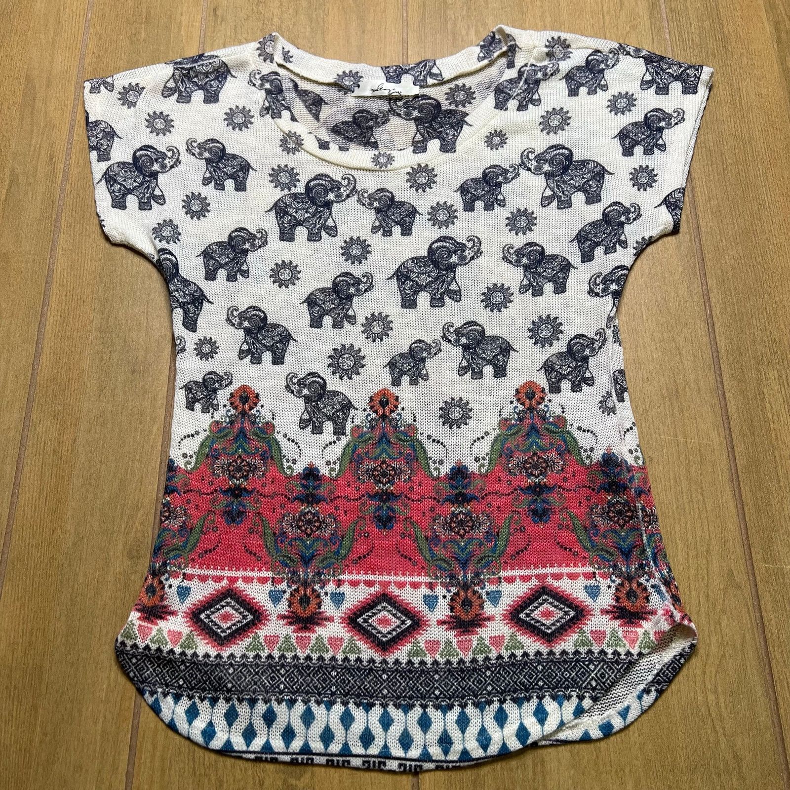 Vintage Gaze USA Elephant Print Boho Knit Top Women’s XS Tribal Boho Size XS / US 0-2 / IT 36-38 - 9 Thumbnail