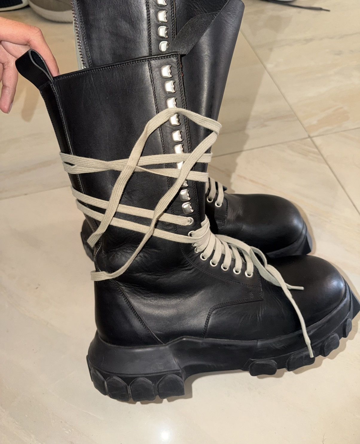 Rick Owens Rick Owens Mega Lace Black Leather Bozo High Top Boots Size US 10 / EU 43 - 8 Thumbnail
