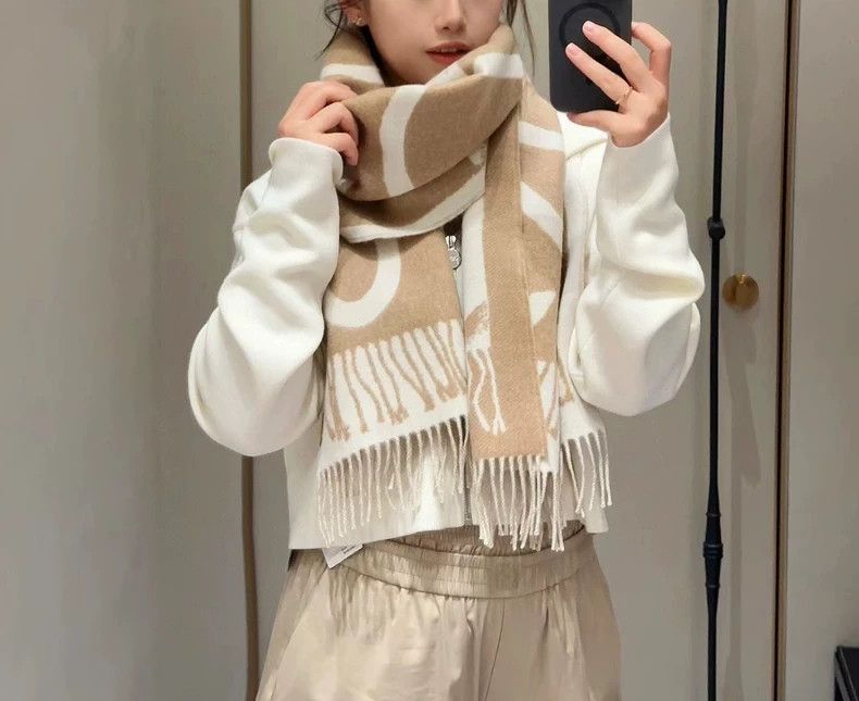 Loewe LOEWE Cashmere scarf beige and camel Size ONE SIZE - 9 Thumbnail