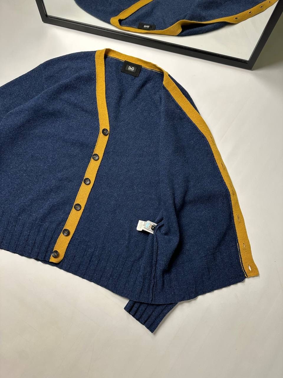 Dolce & Gabbana Dolce Gabbana Blue Wool V-Neck Stripe Detail Cardigan Size US L / EU 52-54 / 3 - 9 Thumbnail