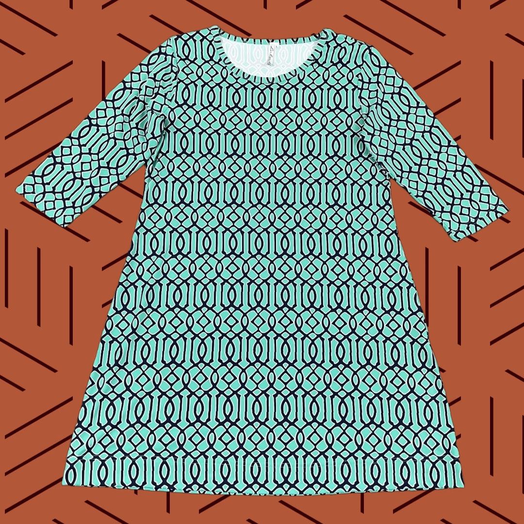 VINTAGE Lulu B Women's Tunic Dress Mini Dress Casual Party Summer Spring Fall Women Large Green Blue Geometric 3/4 Sleeve
