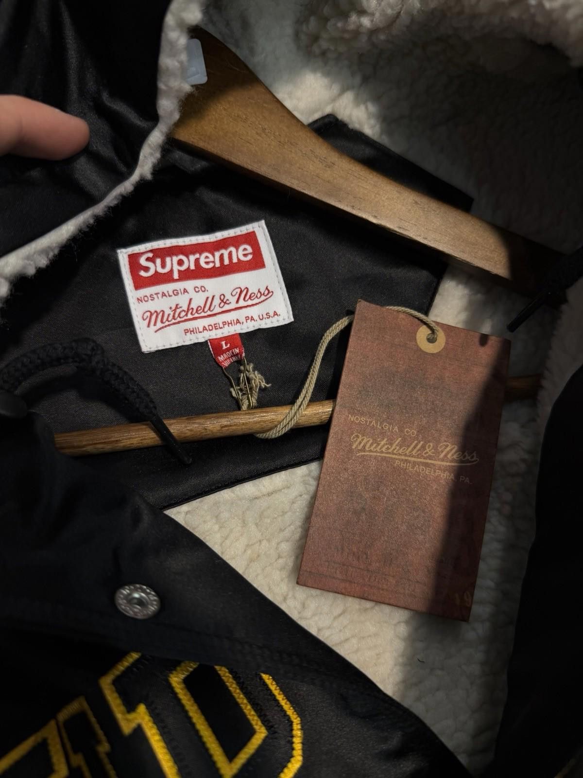 Supreme Supreme®/Mitchell & Ness® Hooded Satin Varsity Jacket Black Size US L / EU 52-54 / 3 - 10 Thumbnail