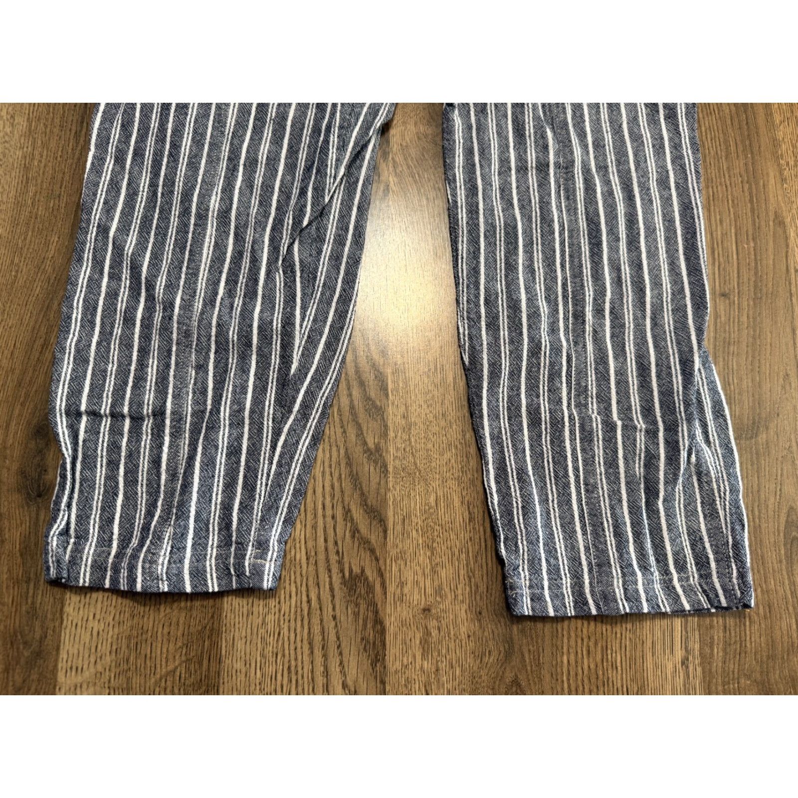 Vintage Mason Belle Pants Women's Medium Blue White Striped Linen Blend Tie Waist Wide-Leg Ankle Flat Front Mens? Size 32" / US 10 / IT 46 - 3 Thumbnail
