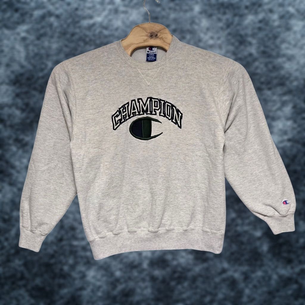 Champion VINTAGE Champion Sweatshirt Shirt Men Large Gray Green Embroidered USA Made 90s Mens Size US L / EU 52-54 / 3 - 1 Thumbnail