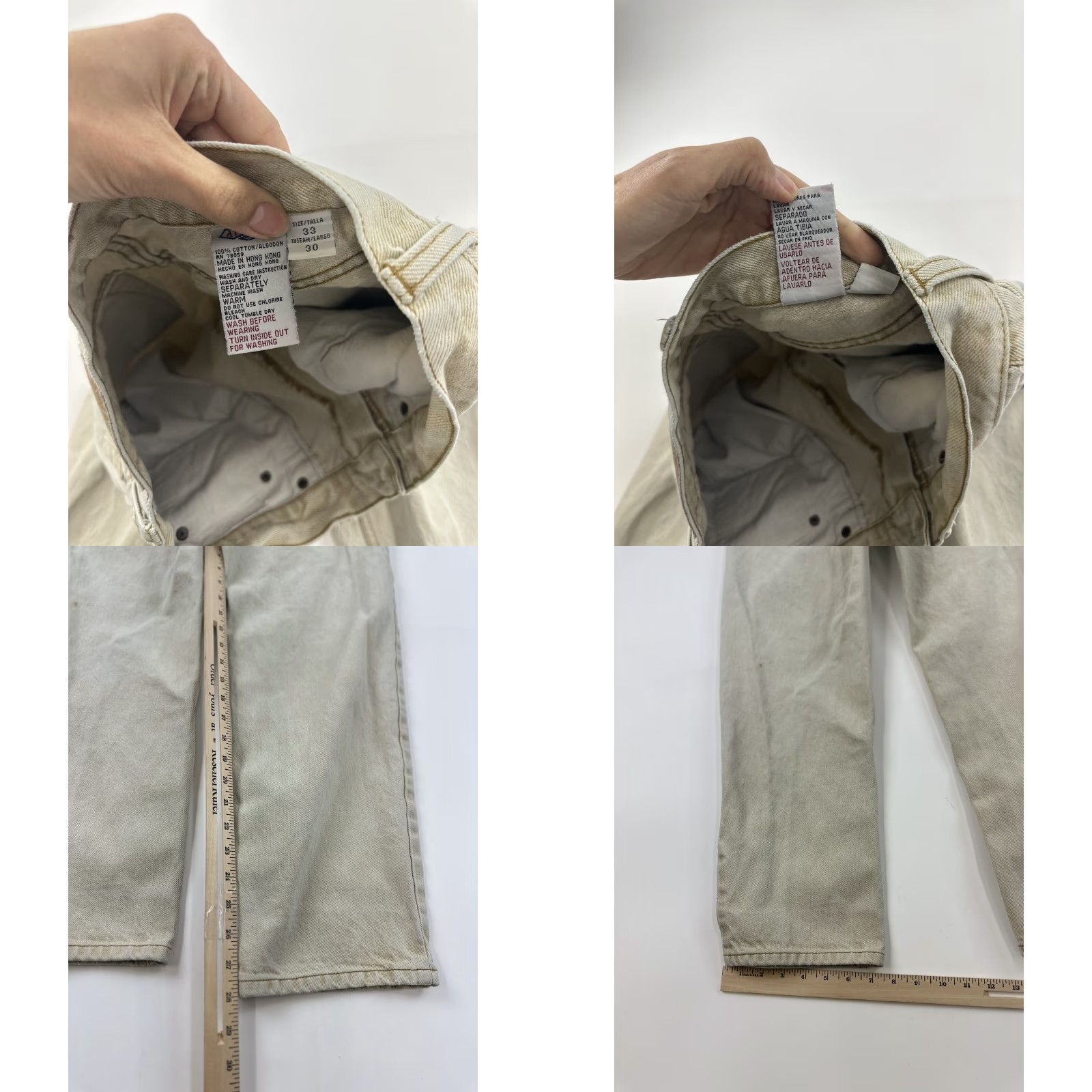 Denime VINTAGE Attrak Jeans Mens 33X30 Beige Denim Jeans Mid Rise Straight 5-Pocket Cotton Belt Loops Logo Button Mens Size US 33 - 8 Thumbnail