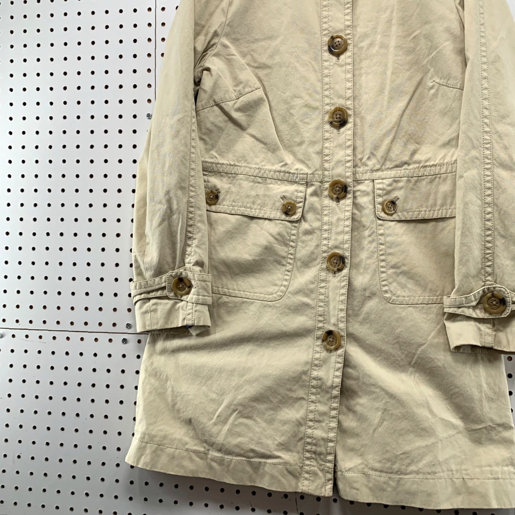 Gap VINTAGE Gap Trench Coat Women Large Beige Canvas Button Pocket Flap Y2K Long Sleeve Cotton Coat Beige Women's Regular Size L -/- 90s Theme Classic Size L / US 10 / IT 46 - 6 Thumbnail