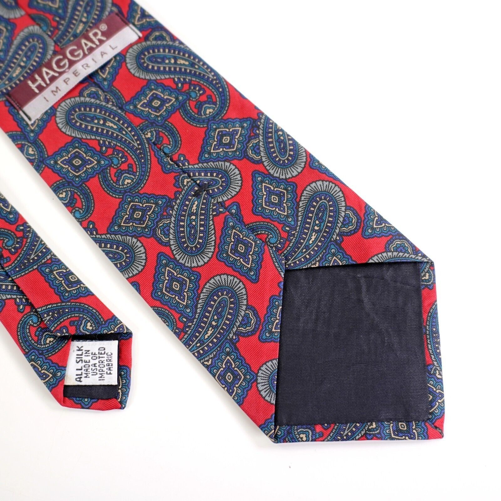 Haggar Haggar Imperial Red Green Paisley Print Short Silk Tie Made Size ONE SIZE - 5 Thumbnail