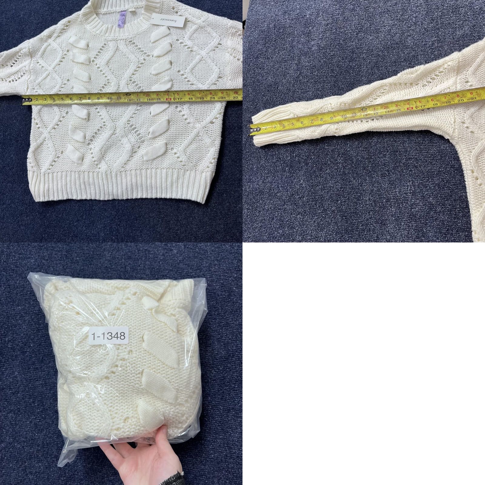 Vintage Alya Sweater Womens Medium Ivory Cable Knit Crewneck Chunky Pullover Francesca's Size M / US 6-8 / IT 42-44 - 8 Thumbnail