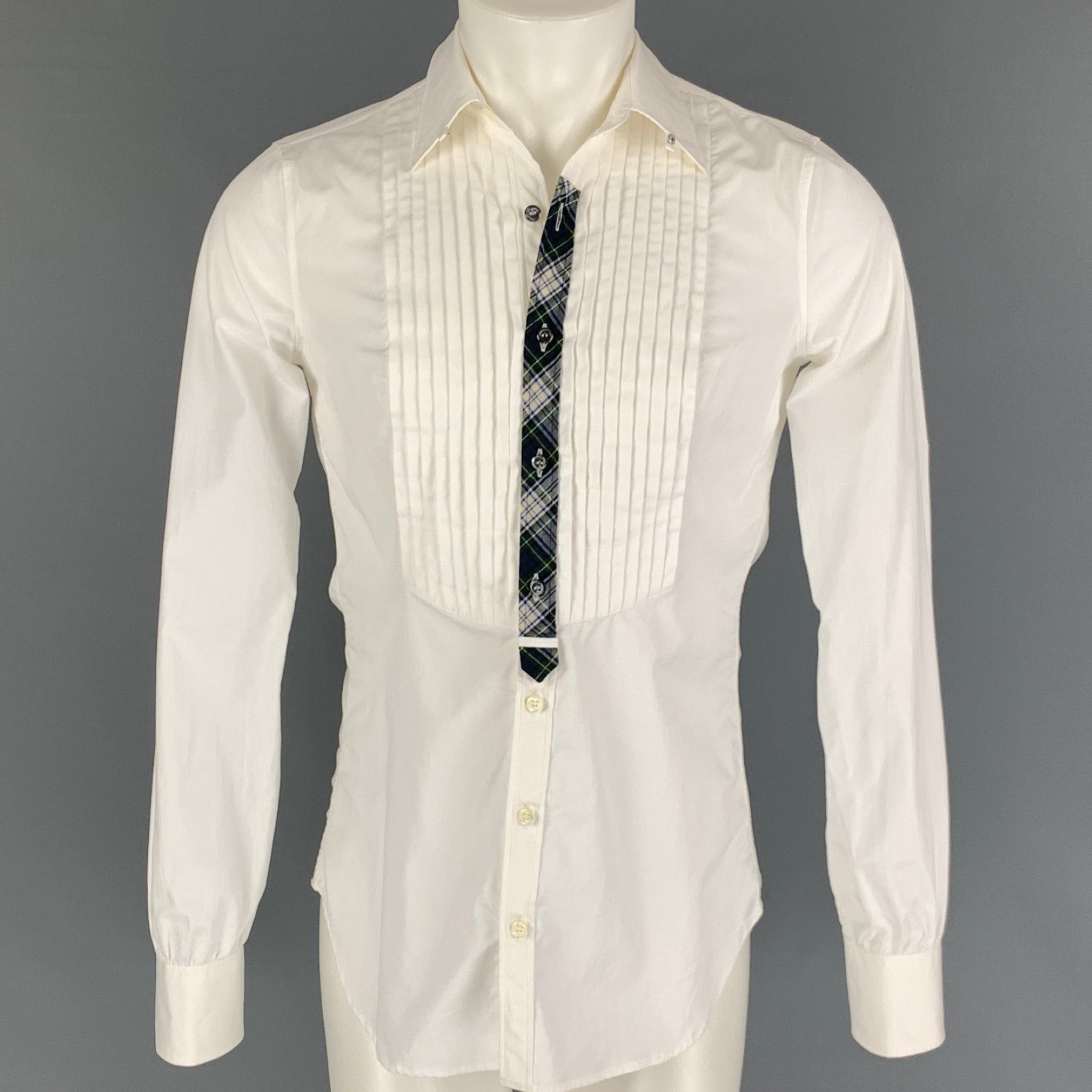 image of Dsquared2 Xxs White Cotton Tuxedo Long Sleeve Shirt, Men's (Size Small)