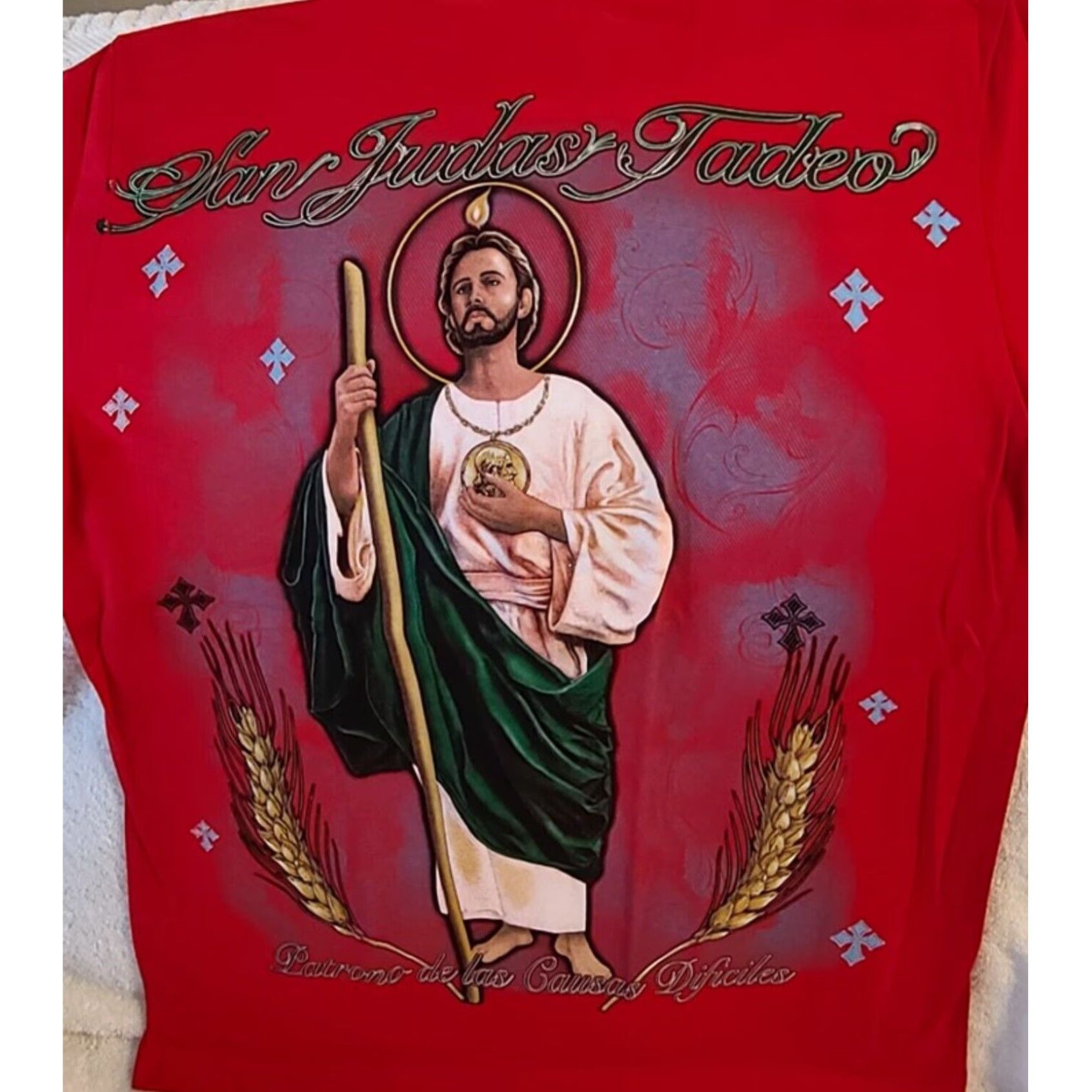 Vintage SAINT JUDE T-SHIRT Adult Red Graphic Tee San Judas Tadeo Religious Cotton Short Sleeve M Mens Size US M / EU 48-50 / 2 - 2 Thumbnail