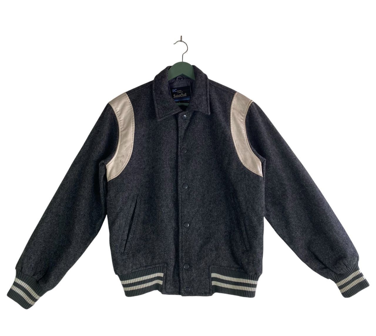 Japanese Brand Vtg 90s Saint Clail raglan leather part wool varsity jacket Size US L / EU 52-54 / 3 - 1 Thumbnail
