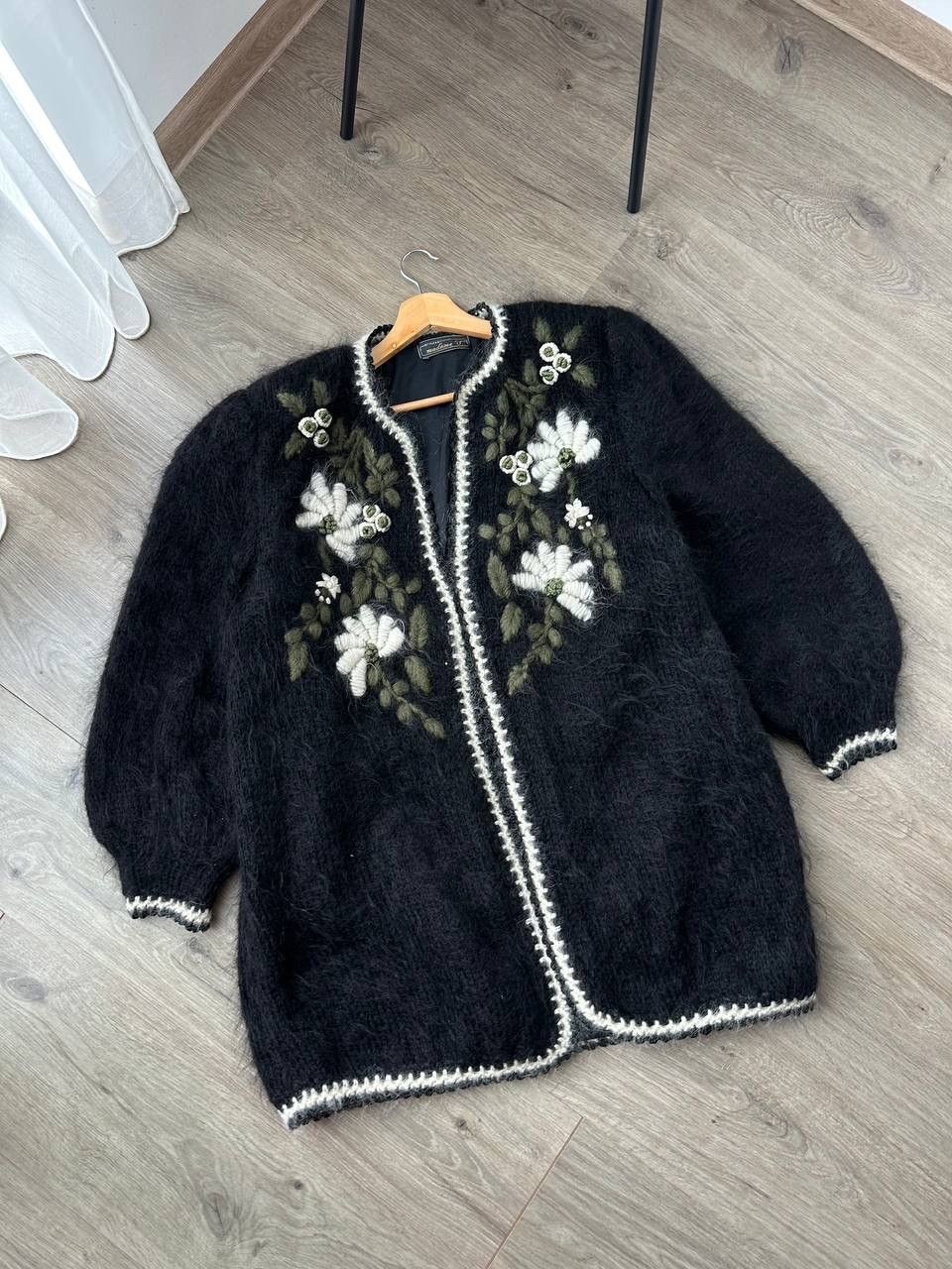 If Six Was Nine Vintage Styled By Madame Cardigan Wool Mohair Black Jacket Size US XL / EU 56 / 4 - 3 Thumbnail
