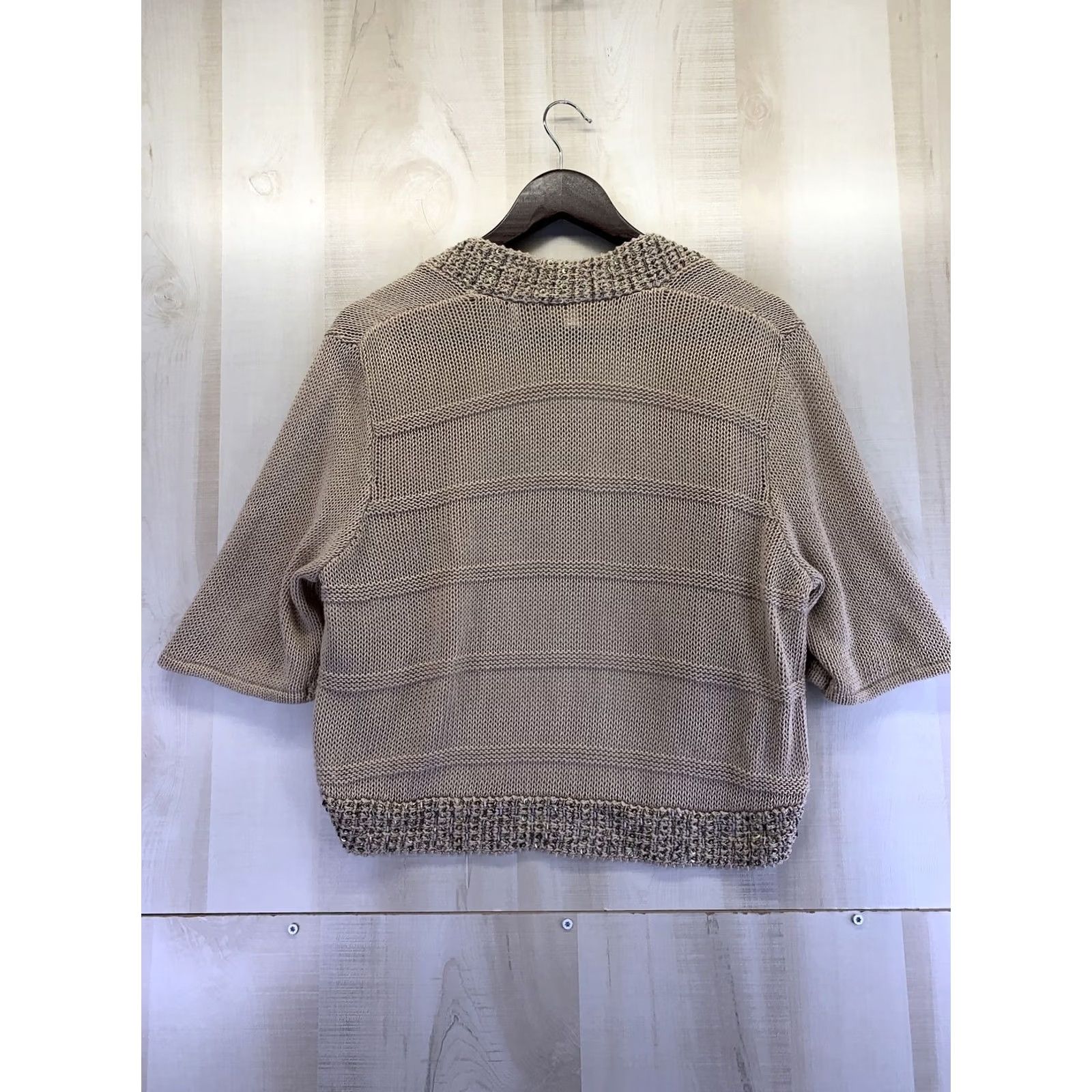 Vintage Chico’s Womens Beige Knit Open Front 3/4 Sleeve Beaded Cardigan Shirt Womens Cardigan Beige 3/4 Sleeve Beaded Chico’s Size L / US 10 / IT 46 - 5 Thumbnail