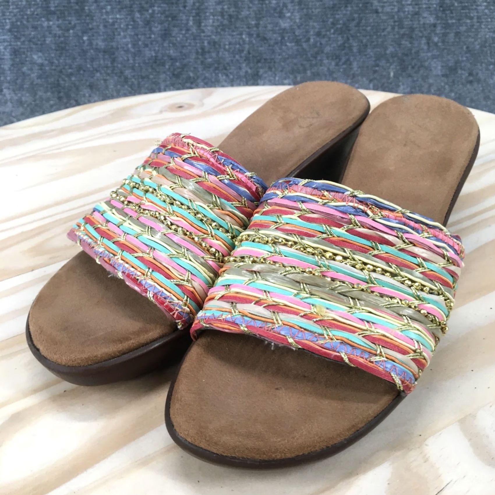 Vintage Aerosoles Say Yes Sandals Womens 7 Slip On Woven Slide Brown Size US 7 / IT 37 - 6 Thumbnail