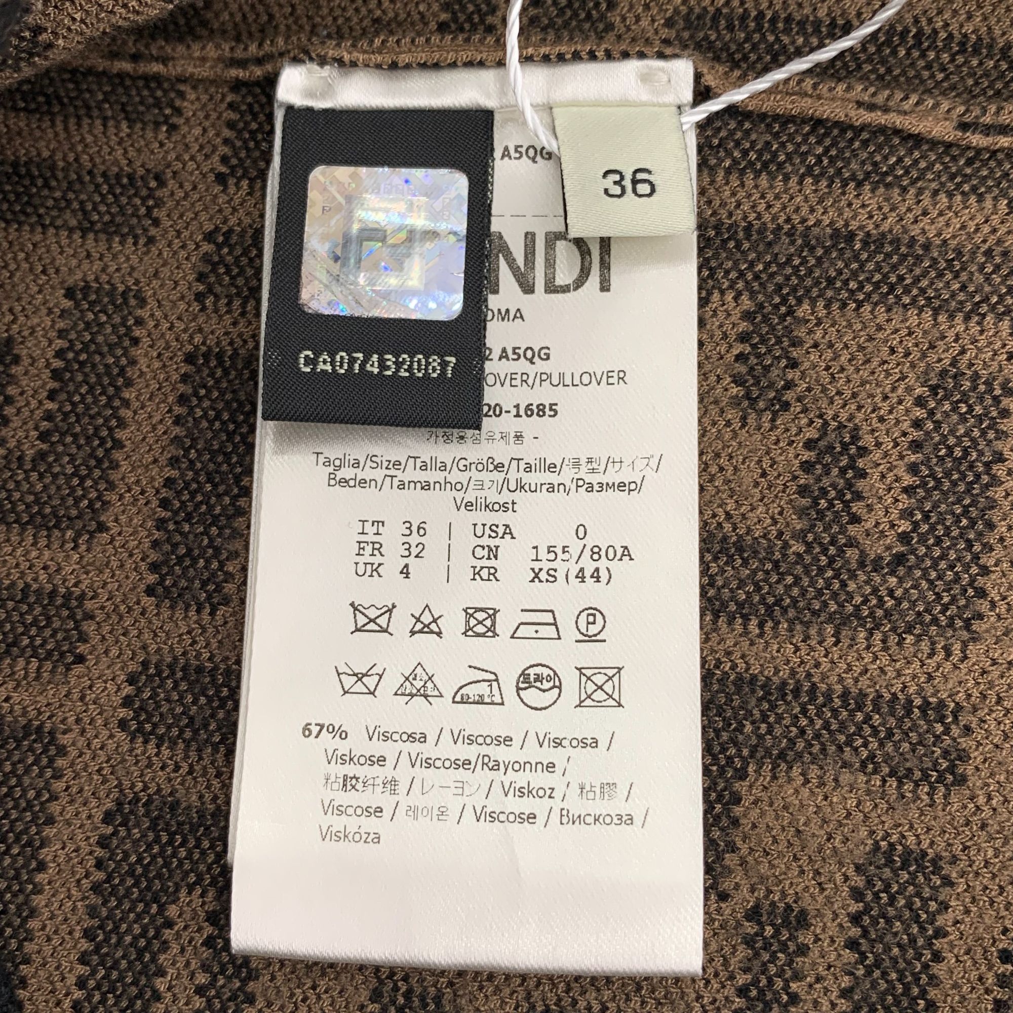 Fendi Fendi Womens FF Logo Short Sleeve Knit Top Brown & Black Size XS / US 0-2 / IT 36-38 - 8 Thumbnail