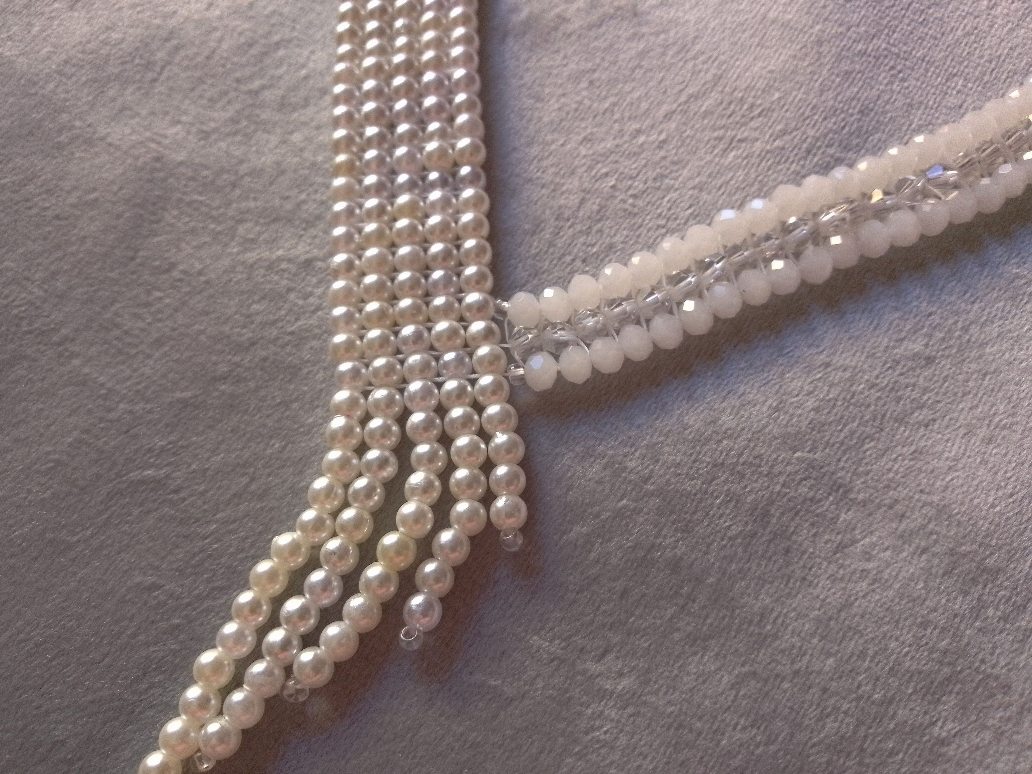 Handmade Necklace White Pearls Crystal Fringe Party Wedding Size ONE SIZE - 4 Thumbnail