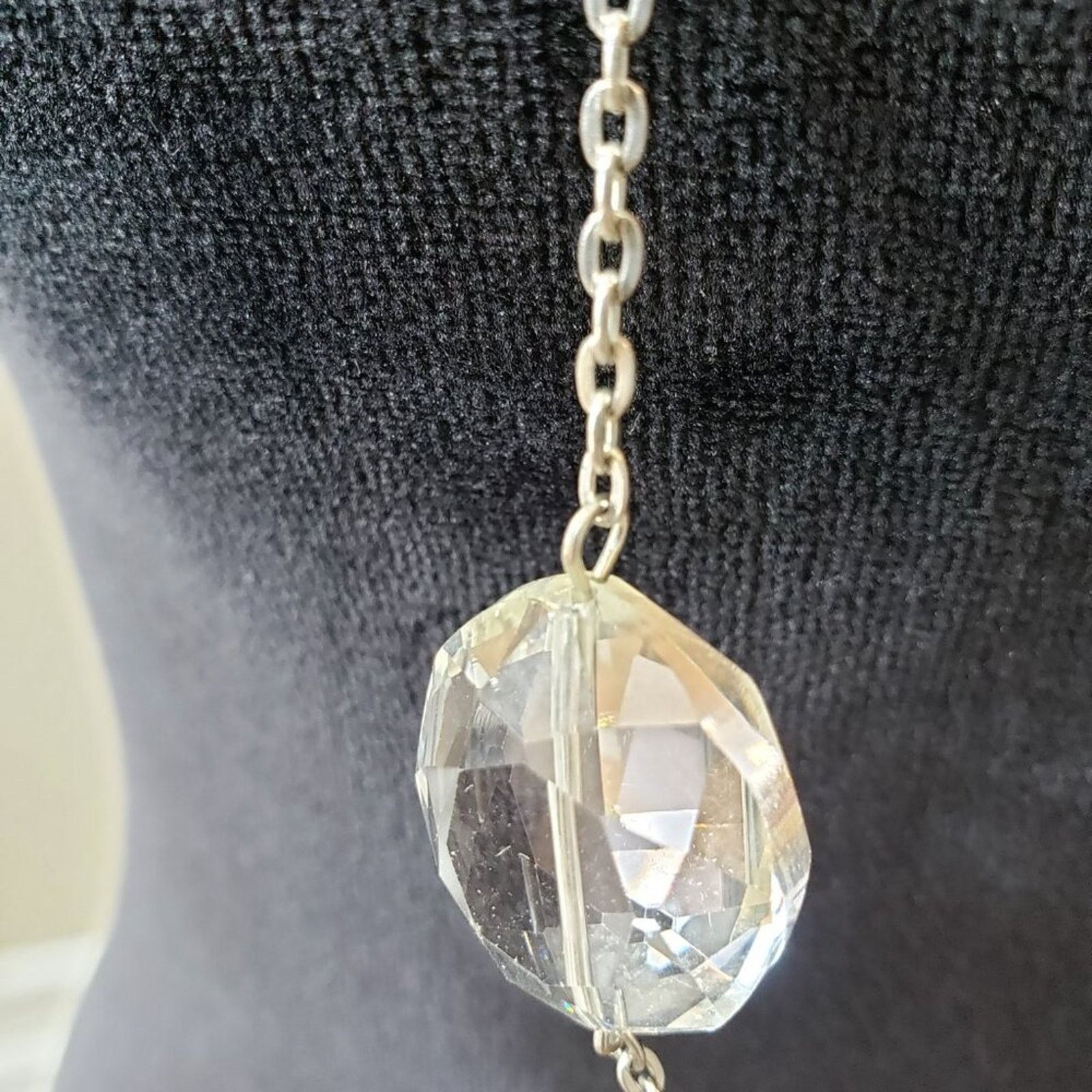 The Unbranded Brand Clear & Blue Crystal Beads Silver Tone Chain Long Necklace Size ONE SIZE - 4 Thumbnail