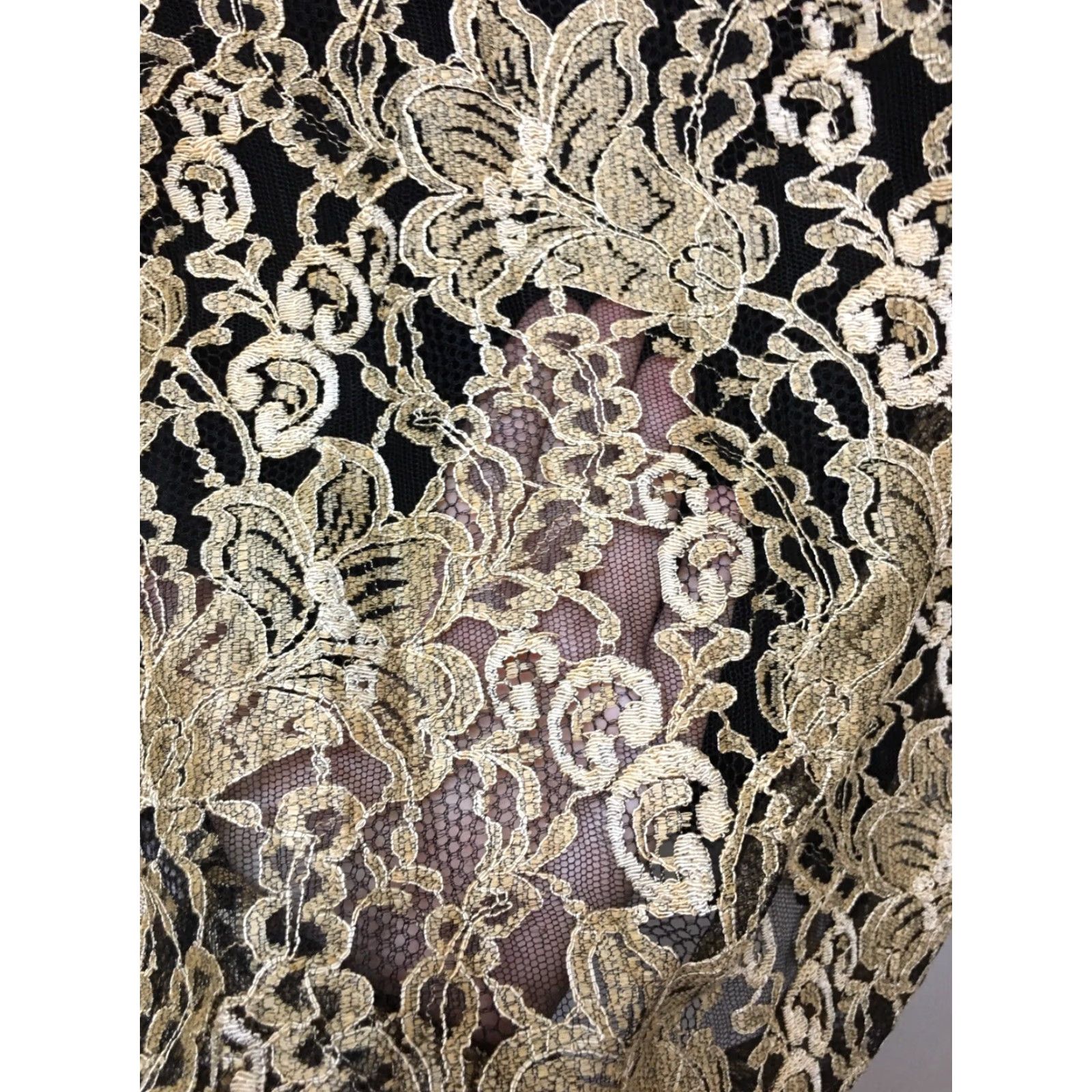 Liz Claiborne VINTAGE Liz Claiborne Jacket 12 Black Gold Lace Overlay Night Evening Dressy Party Size XL / US 12-14 / IT 48-50 - 4 Thumbnail