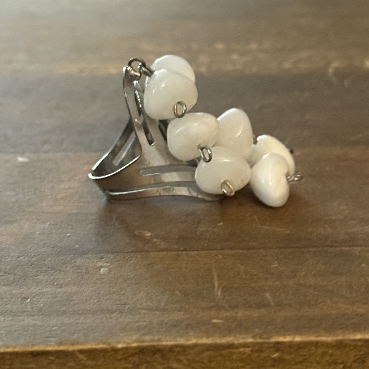 Vintage Vintage silver tone white dangle beads cuff ring Size ONE SIZE - 4 Thumbnail