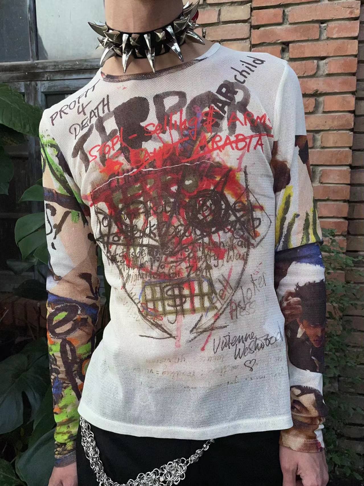 Vivienne Westwood Rare Vivienne Westwood Mesh Top Archive Punk Print Size US S / EU 44-46 / 1 - 3 Thumbnail