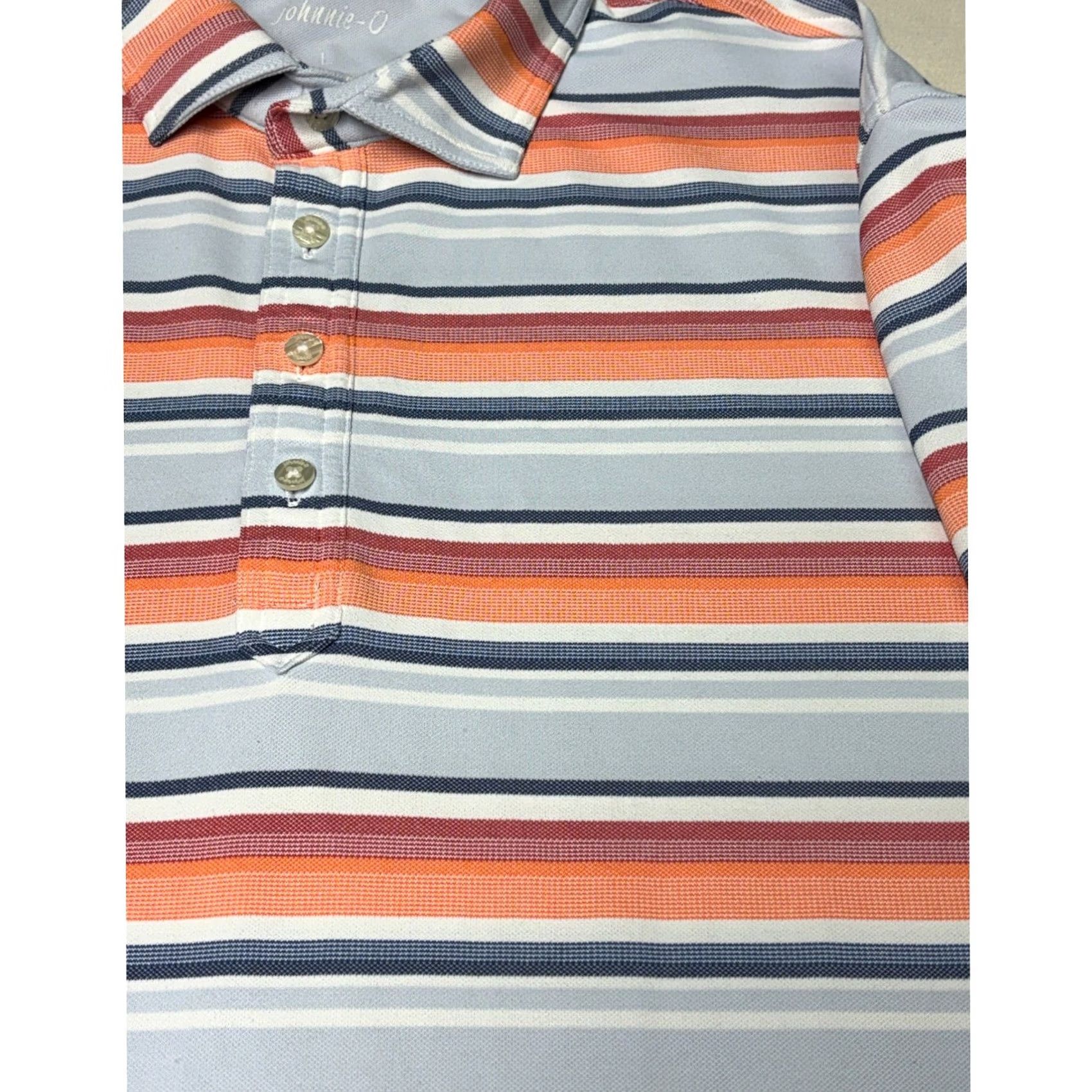 johnnie-O Johnnie-O Mens Large Striped Performance Polo Shirt Blue Orange Short Sleeve L Size US L / EU 52-54 / 3 - 2 Thumbnail