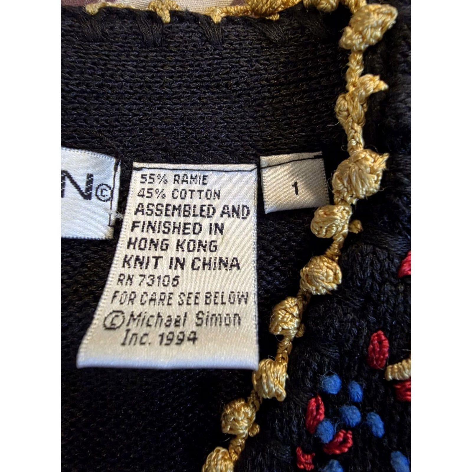 Simons VINTAGE Michael Simon Cardigan Sweater 3D Embroidered Flowers Black Sz M Medium Women Size M / US 6-8 / IT 42-44 - 7 Thumbnail