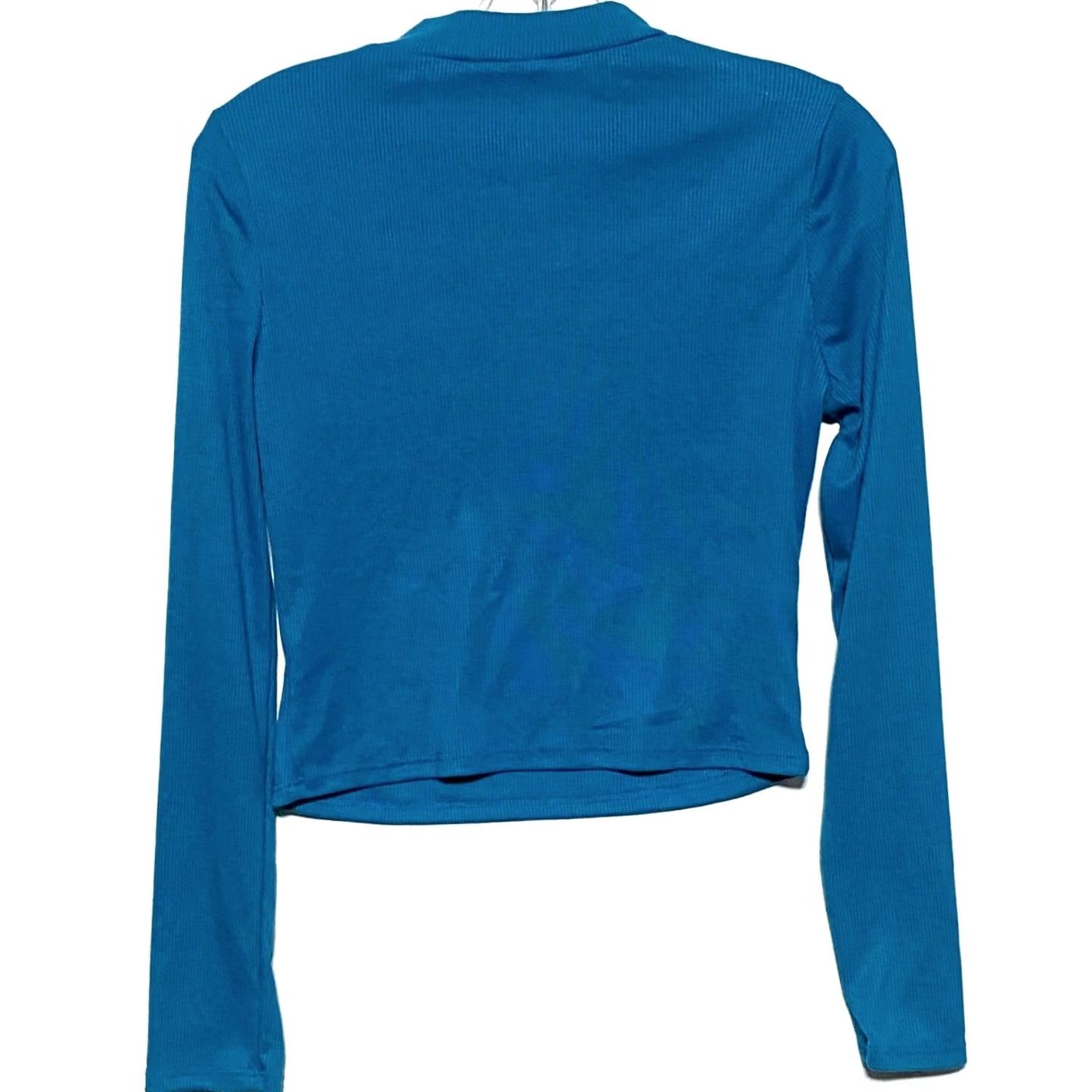 Vintage Love J Blue Ribbed Cropped Ring Pull Half Zip Sweater Womens L Y2K Casual Chic Shirt Size L / US 10 / IT 46 - 3 Thumbnail