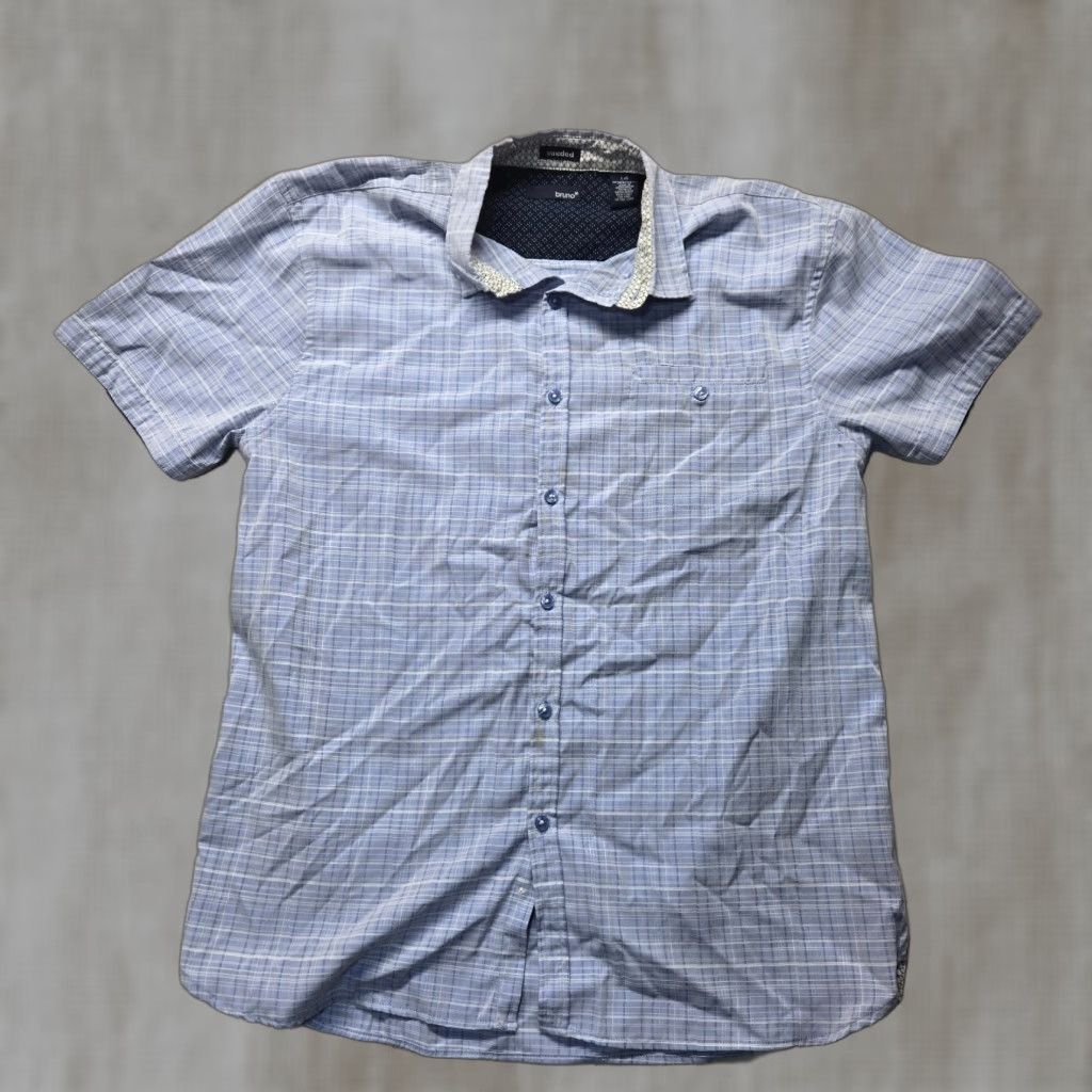 Vintage Bruno Shirt Blue Short Sleeve Button-Up Suede Microfiber Adult Men's L Regular Size 90s Casual Business Fold-Front Button-Front Collared Shirt Size US L / EU 52-54 / 3 - 1 Thumbnail