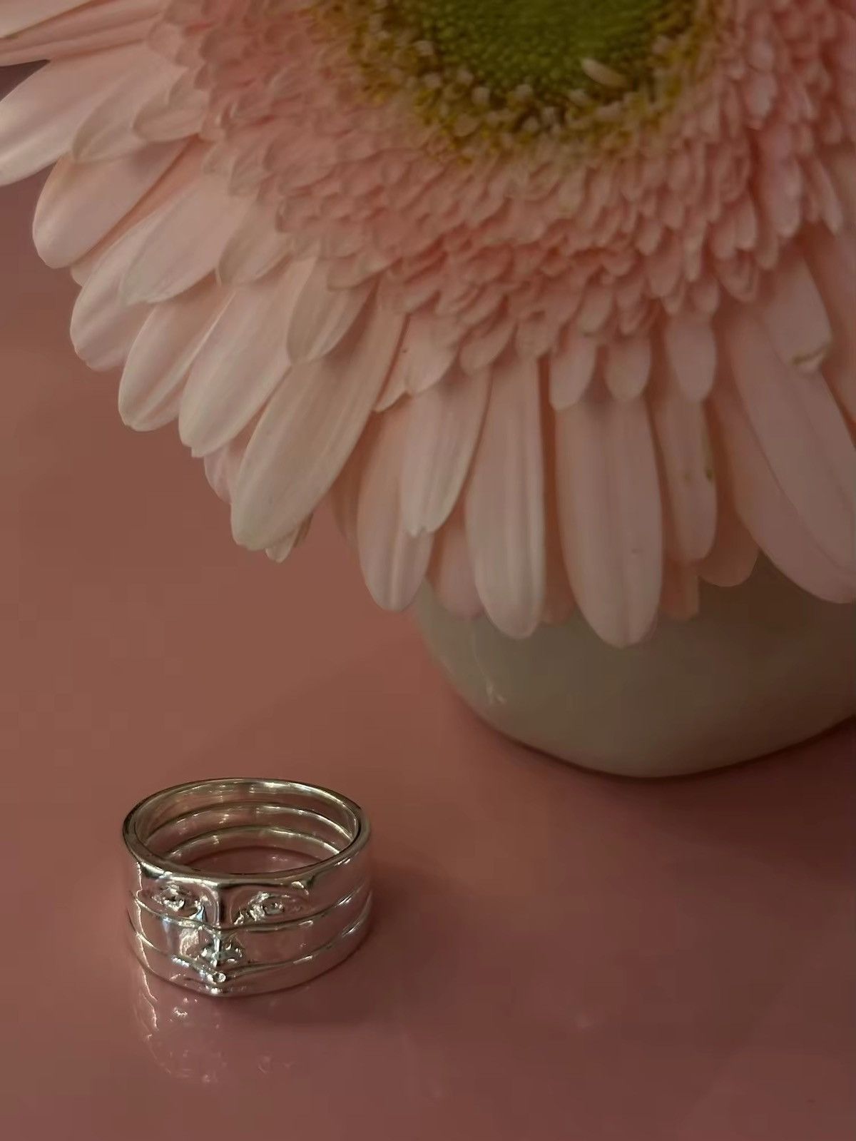 Jewelry Silver Color Face Three Stack Finger Ring ( 7/8/9) Size ONE SIZE - 2 Thumbnail