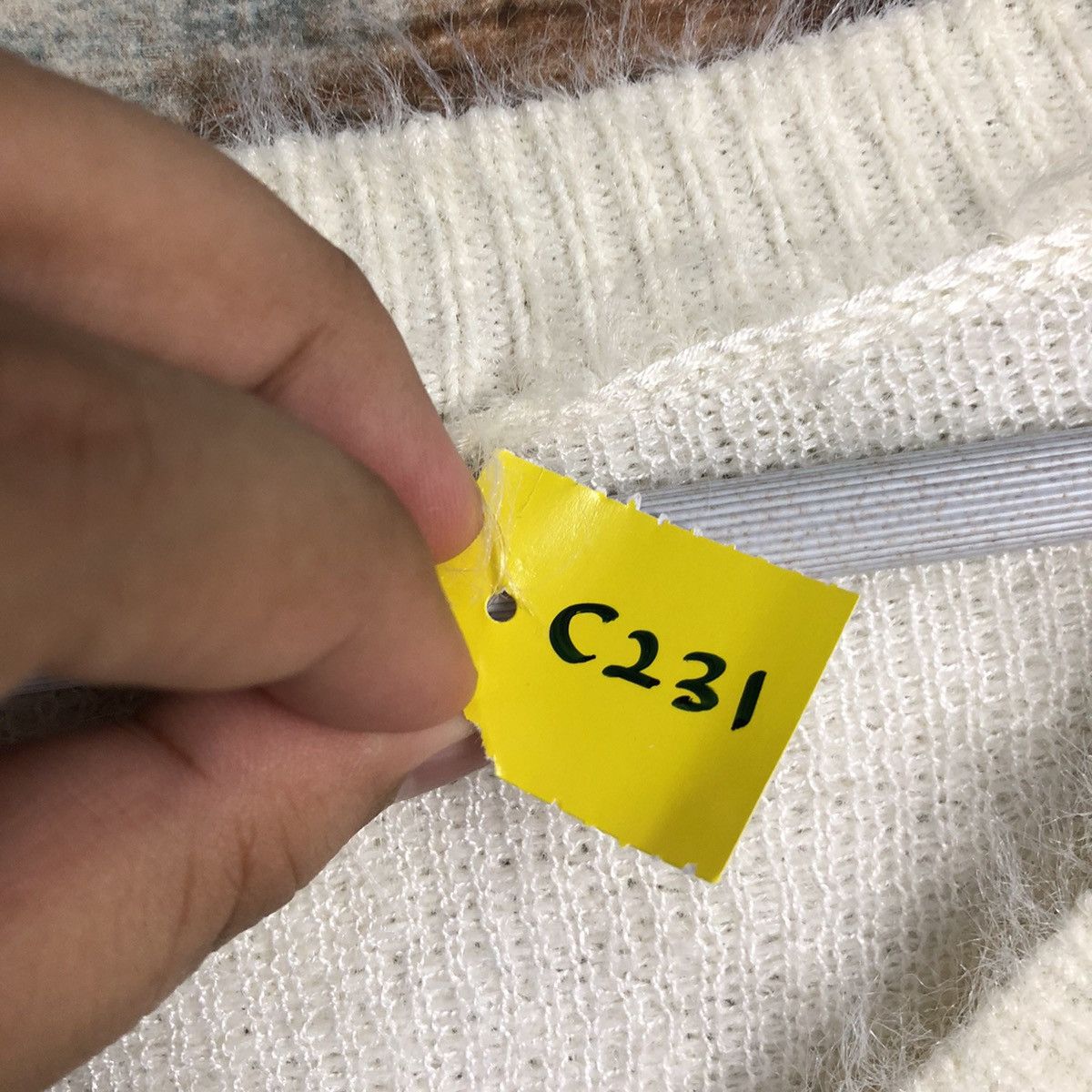 Homespun Knitwear DLL Dreskip White shaggy fur Mohair Knitwear #C231 Size US L / EU 52-54 / 3 - 10 Thumbnail