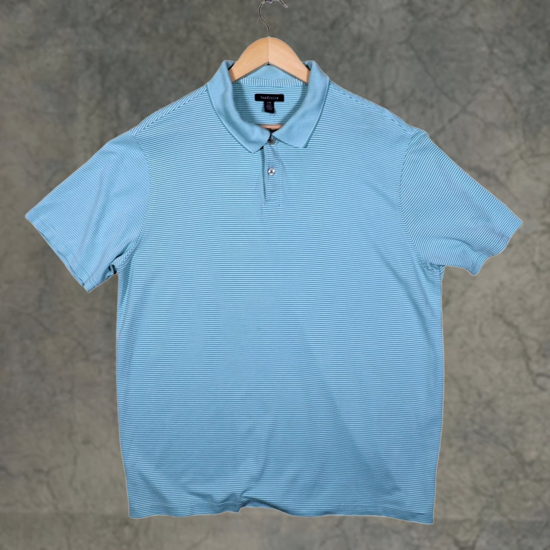 Van Heusen Van Heusen Mens Large Light Blue Stripe Golf Polo Shirt Short Sleeve Size US L / EU 52-54 / 3 - 1 Thumbnail