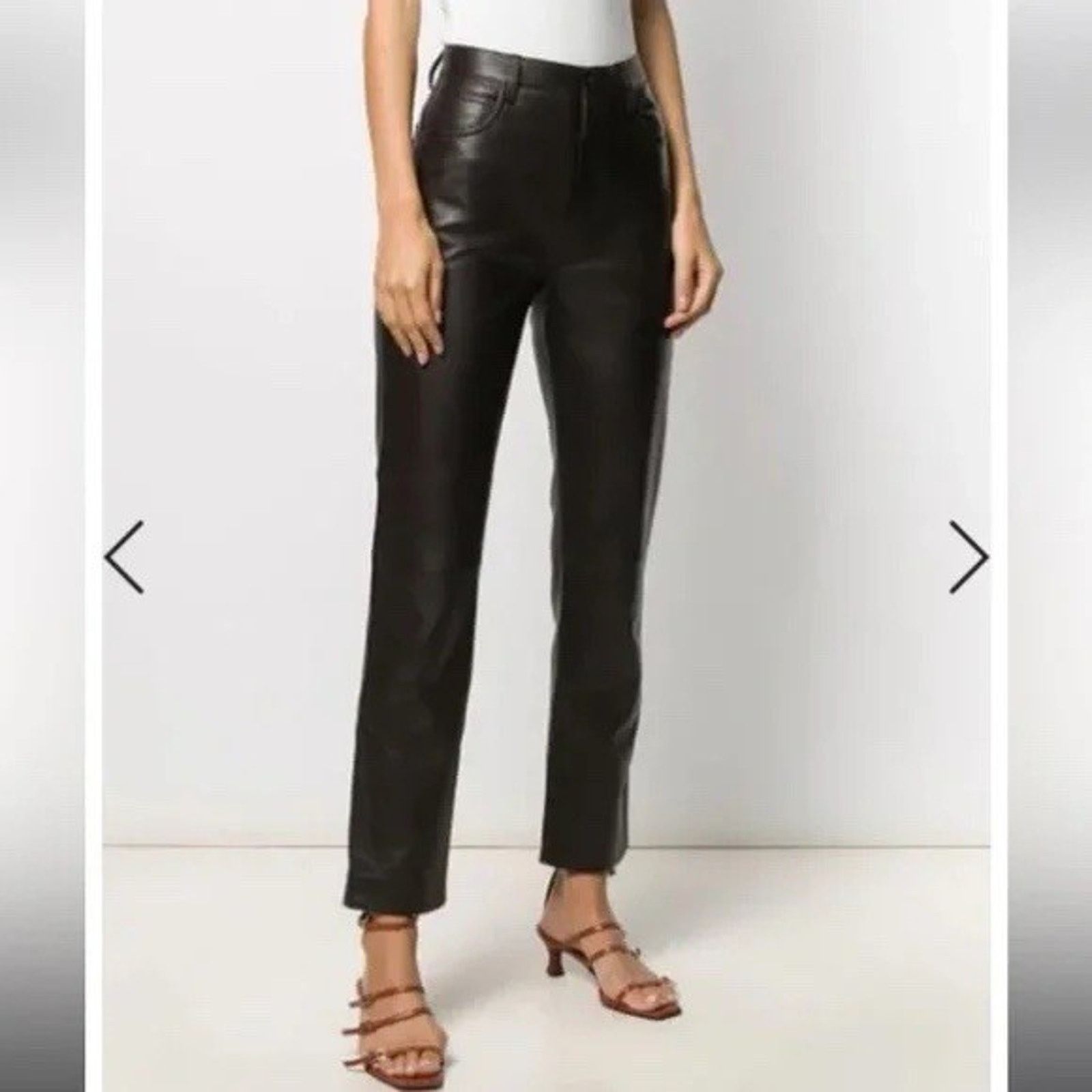 Sandro Sandro Lamb Leather Black High Waist Straight Pants 38 Us 6 Size 28" / US 6 / IT 42 - 1 Thumbnail