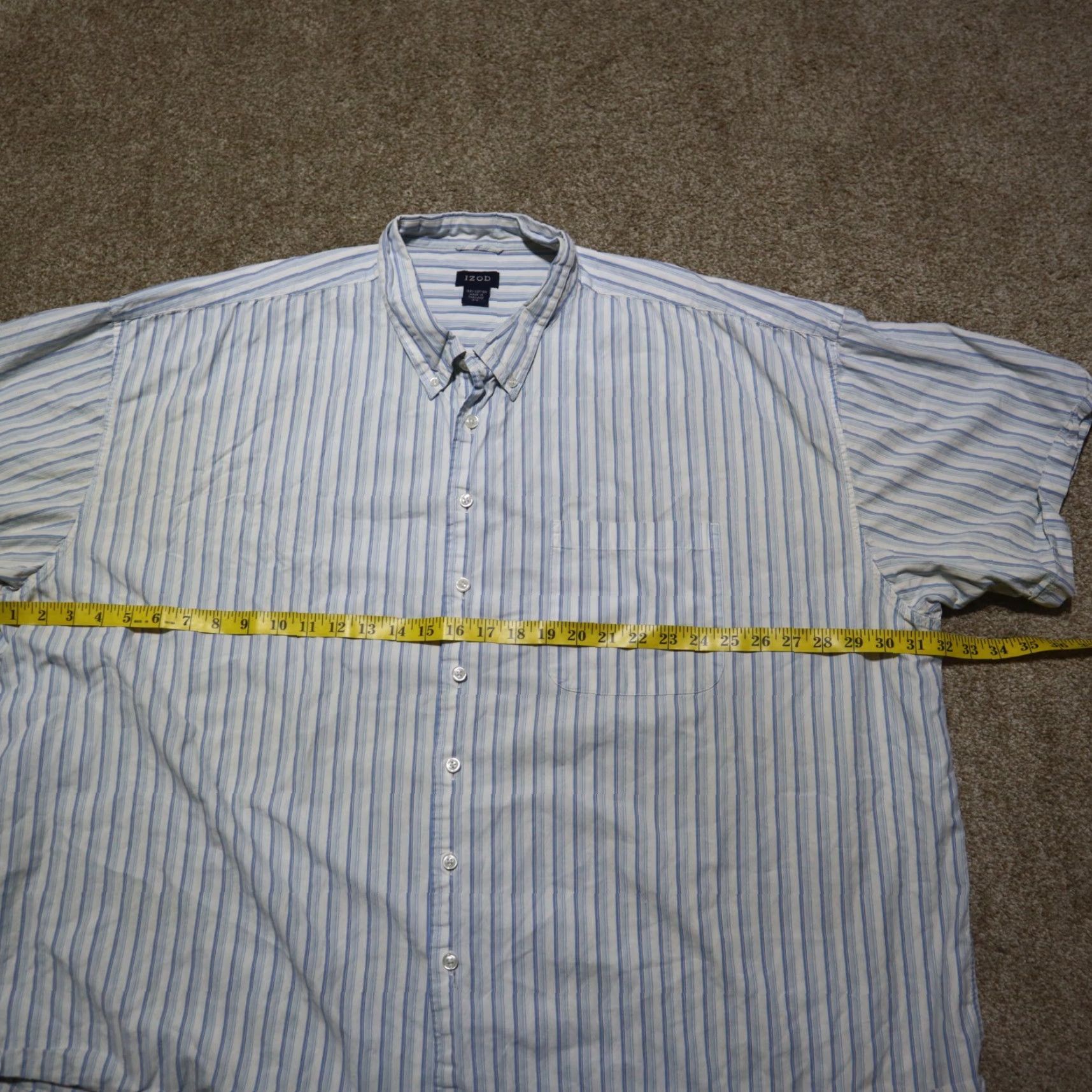 Izod IZOD Shirt Button-Up Long Sleeve Casual Adult Men's 4X Plus Blue Striped Cotton Logo 90s Theme Mens Size US XXL / EU 58 / 5 - 4 Thumbnail