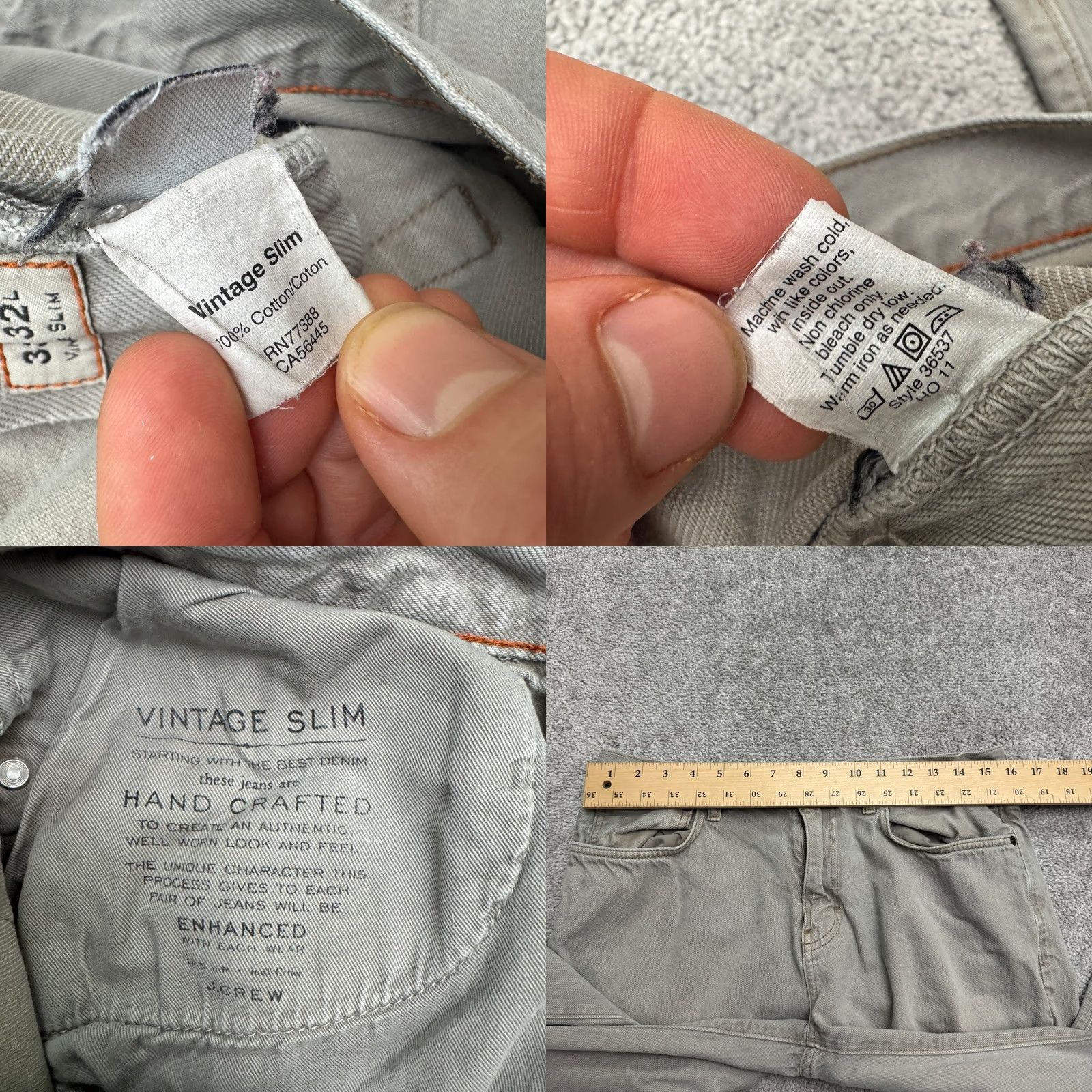 J.Crew J.Crew Jeans Mens 32 Gray Cotton Slim Fit Straight Leg Casual Denim 33x32 Size US 33 - 8 Thumbnail