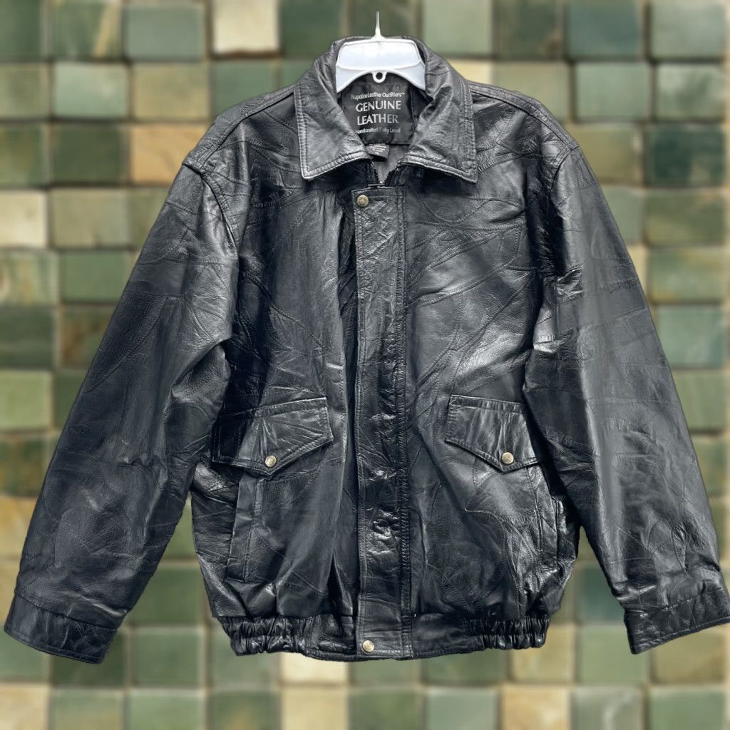 Vintage VINTAGE Napoline 100% Leather Bomber Jacket XL Baggy Biker Streetwear Retro Moto Y2K 90s Black Leather Bomber Jacket Men XL Baggy Streetwear 90s Size US XL / EU 56 / 4 - 1 Thumbnail
