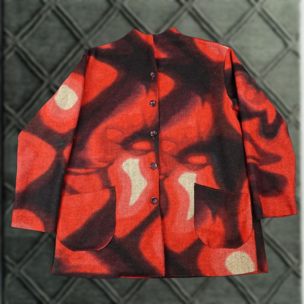 Vintage XYZ by Xiaoyan Lin Coat Womens M Red Wool Art Print Collarless Geometric Modern Jacket Urban Casual Men/Women? Size M / US 6-8 / IT 42-44 - 1 Thumbnail