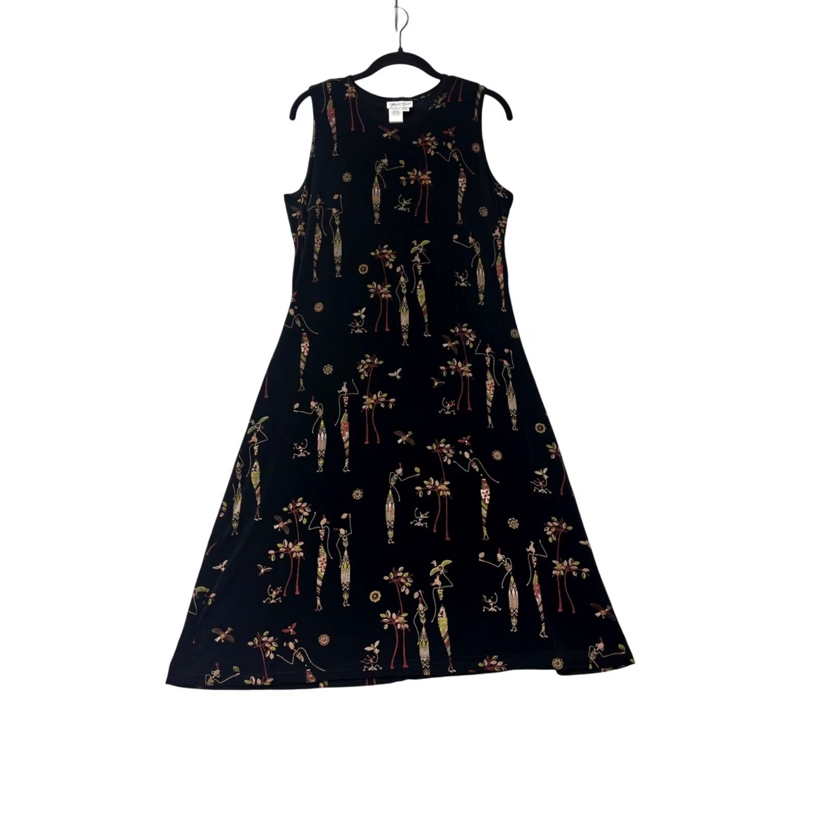 Coldwater Creek Coldwater Creek A-Line Dress M Womens Sleeveless African Print Cotton Spandex Black Midi Casual Vintage-Inspired 401A Seasons Spring Summer Fall Size M / US 6-8 / IT 42-44 - 2 Thumbnail