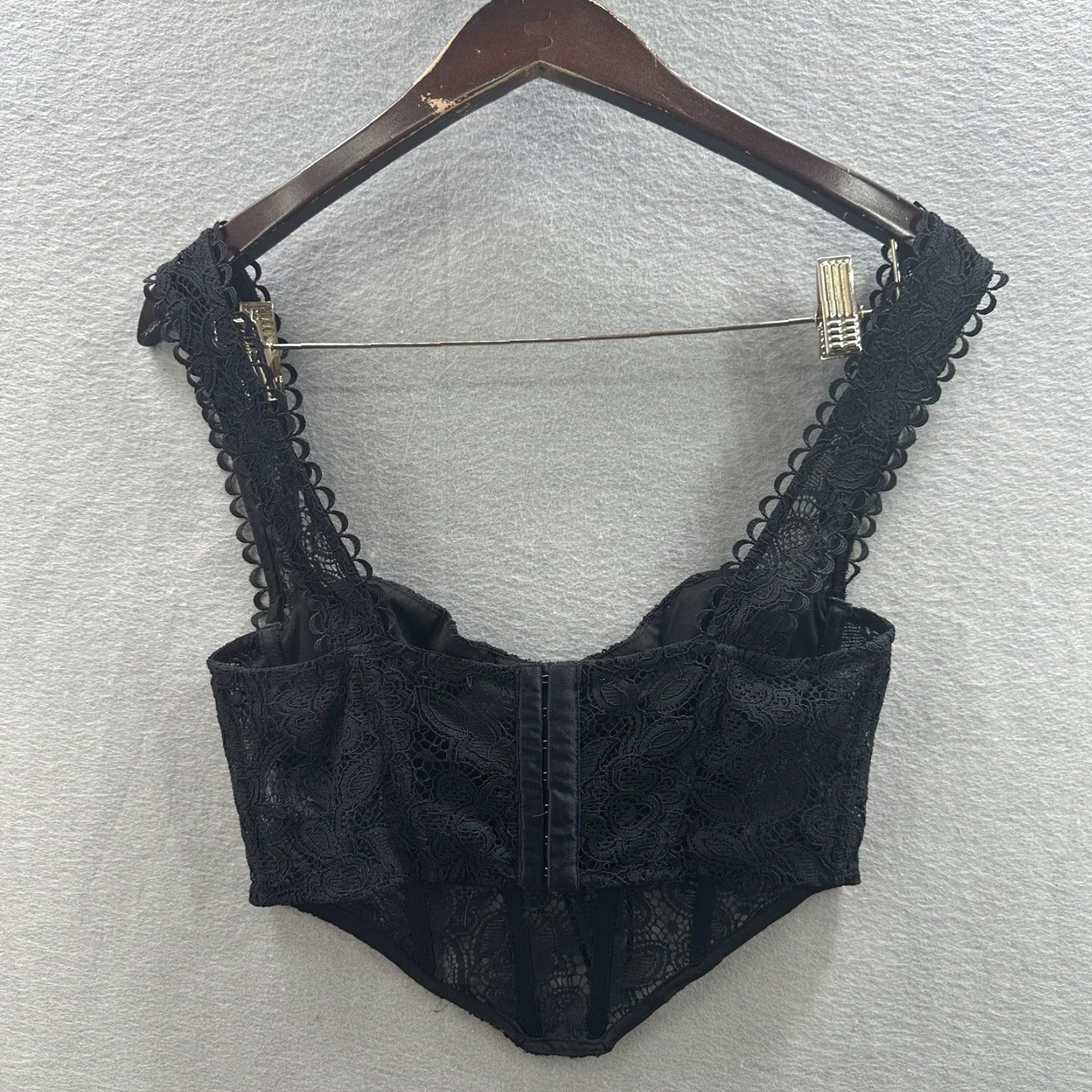 For Love And Lemons Sammie Crop Lace Corset Womens M Black Cropped Sleeveless Sweetheart Top 90s Y2K Goth Bohemian Designer Couture Fashion