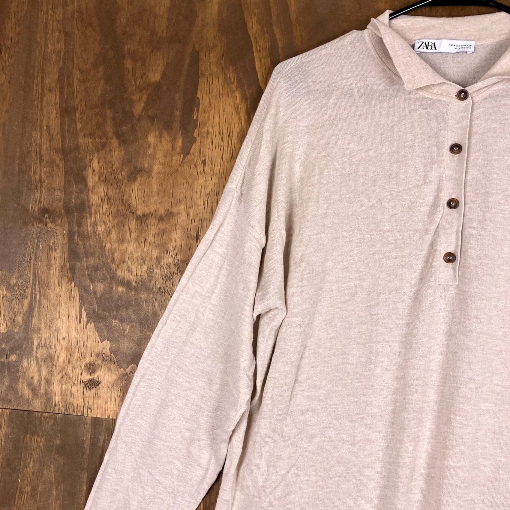 Zara ZARA Dress Beige Polo Button Henley Slit Long Sleeve Linen Blend M Womens Shirt OR Dress Size M / US 6-8 / IT 42-44 - 4 Thumbnail