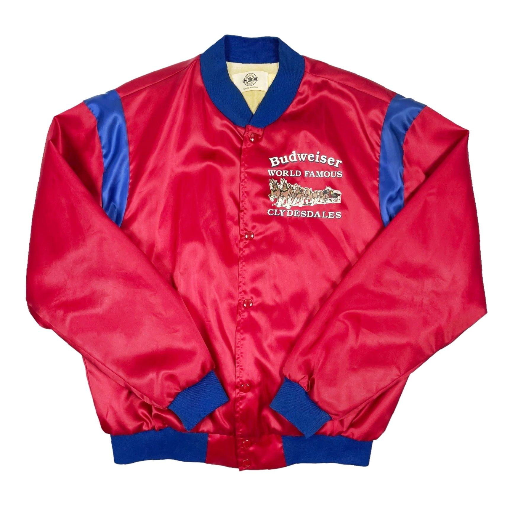 Budweiser VINTAGE Budweiser Clydesdale Satin Bomber Jacket Mens M Red 80s USA Logo Snap Closure Pockets Lightweight Silk-like Nylon Polyester Shirt? Size US M / EU 48-50 / 2 - 4 Thumbnail