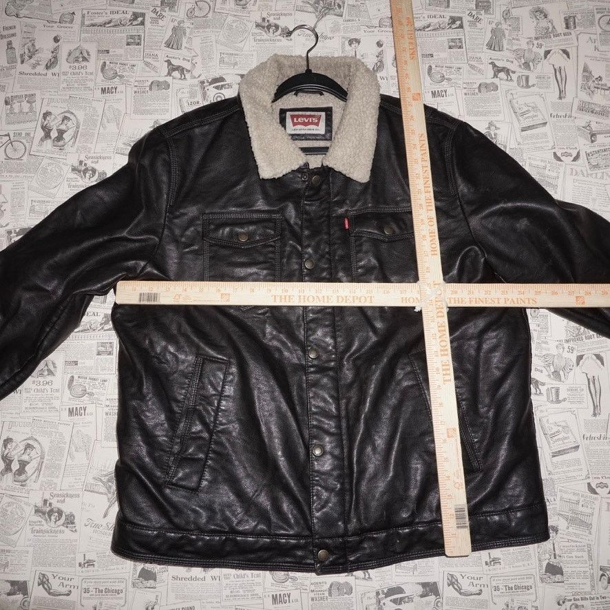 Levi's XL -Vintage Y2K Levis button up Sherpa collar leather jacket Size US XL / EU 56 / 4 - 4 Thumbnail