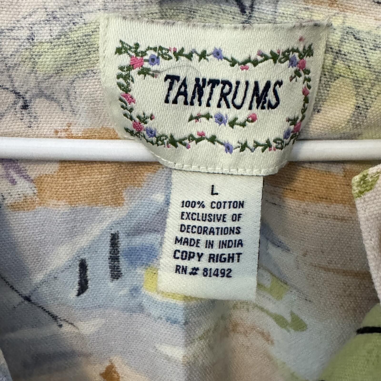 Tantum VTG Tantrums Large Cotton Button-Up Shirt Size ONE SIZE - 2 Thumbnail