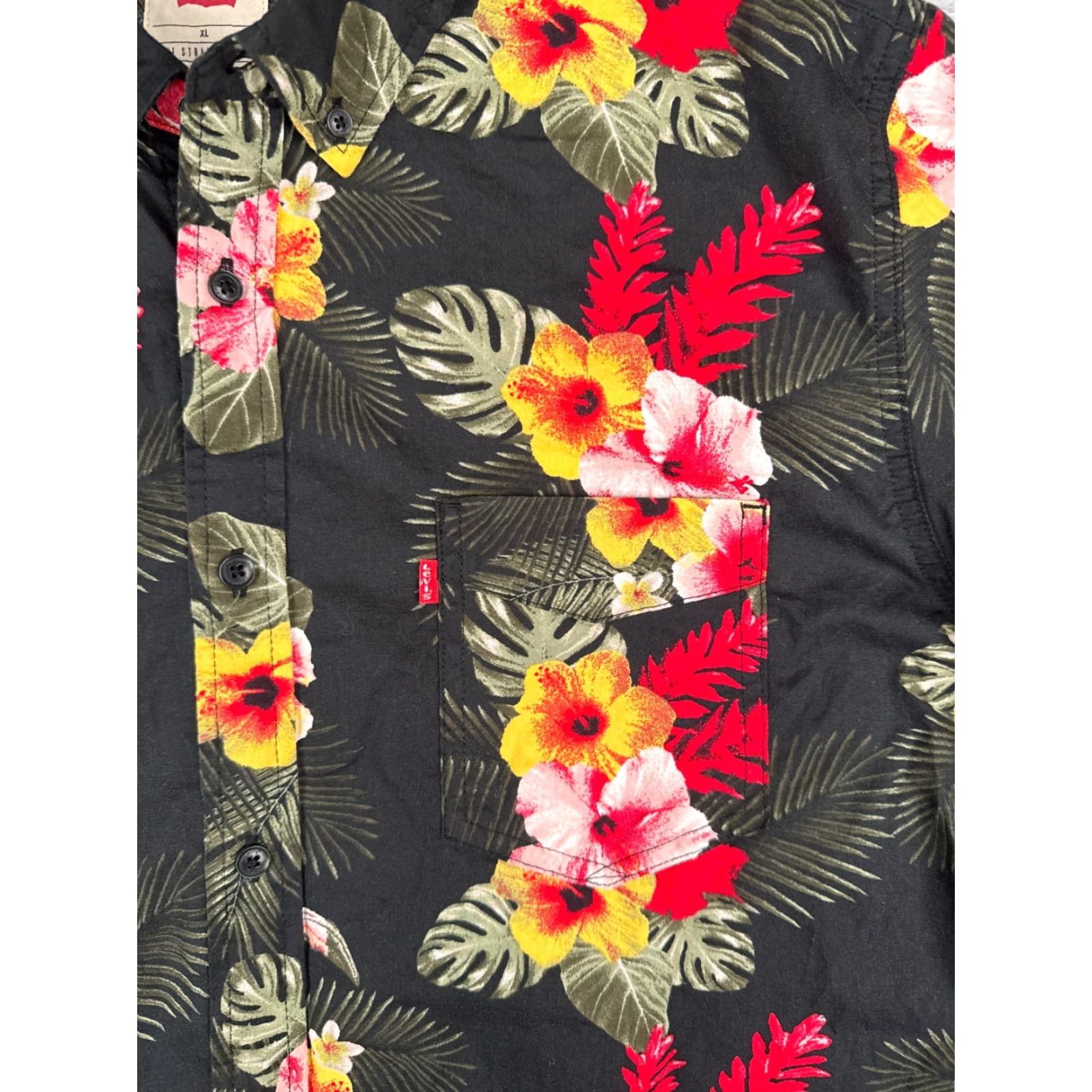 Levi's VINTAGE Levis Shirt Mens Extra Large Black Flamingo Floral Palm Leaf Hawaiian Vacation Size US XXL / EU 58 / 5 - 6 Thumbnail