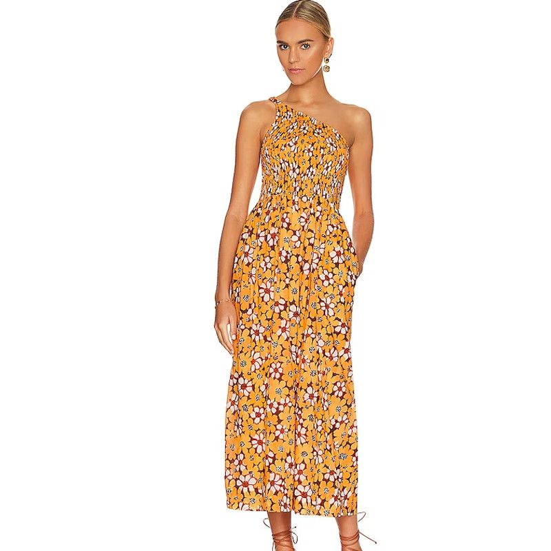 Image of Faithfull The Brand X Revolve Khalani Li Reni Midi Dress in Orange, Women's (Size Small)