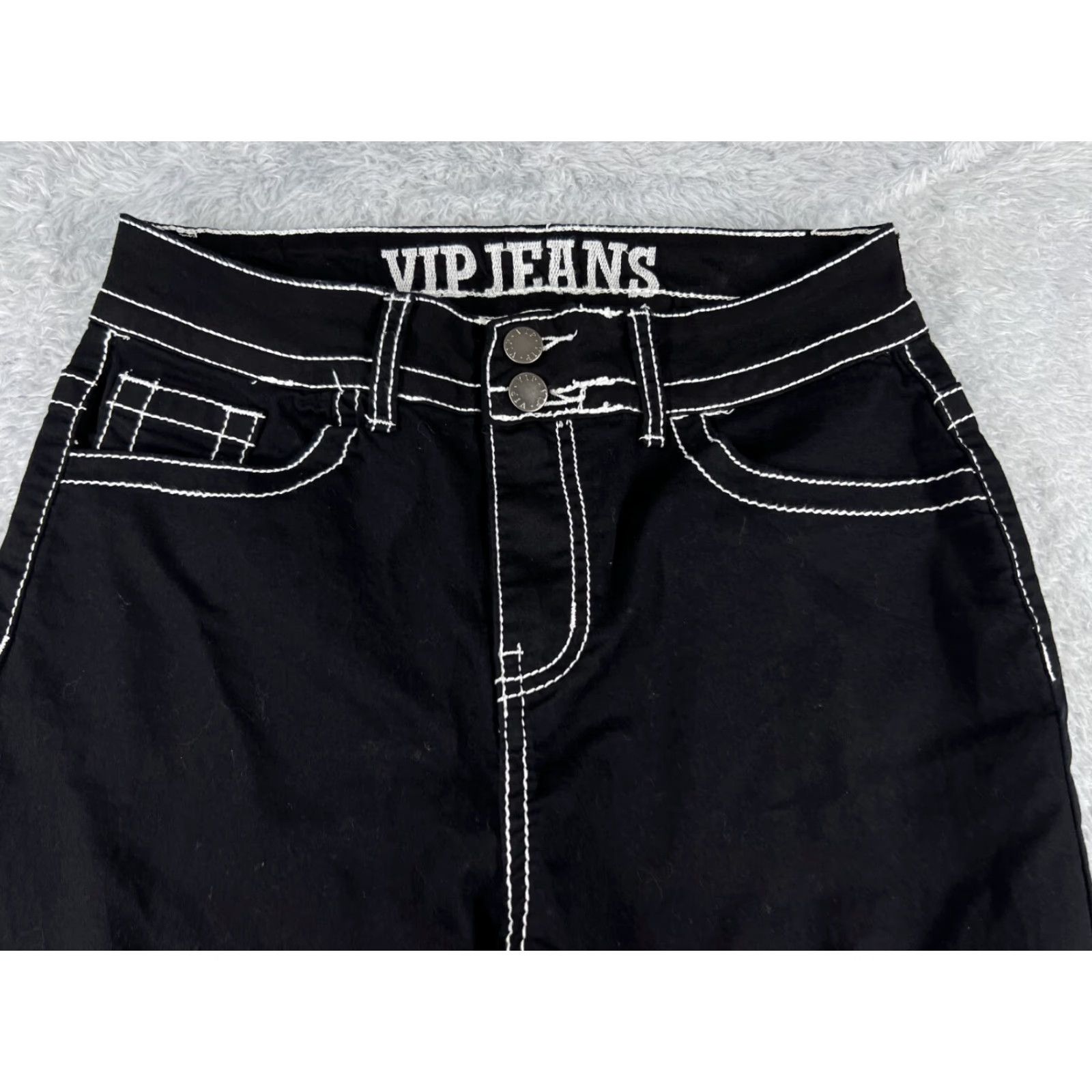 Vintage VIP Jeans Women's Jeans Regular Mid Black 26x30 5-Pocket Distressed Flared Denim Cotton Blend Vintage No N/A Size 32" / US 10 / IT 46 - 4 Thumbnail